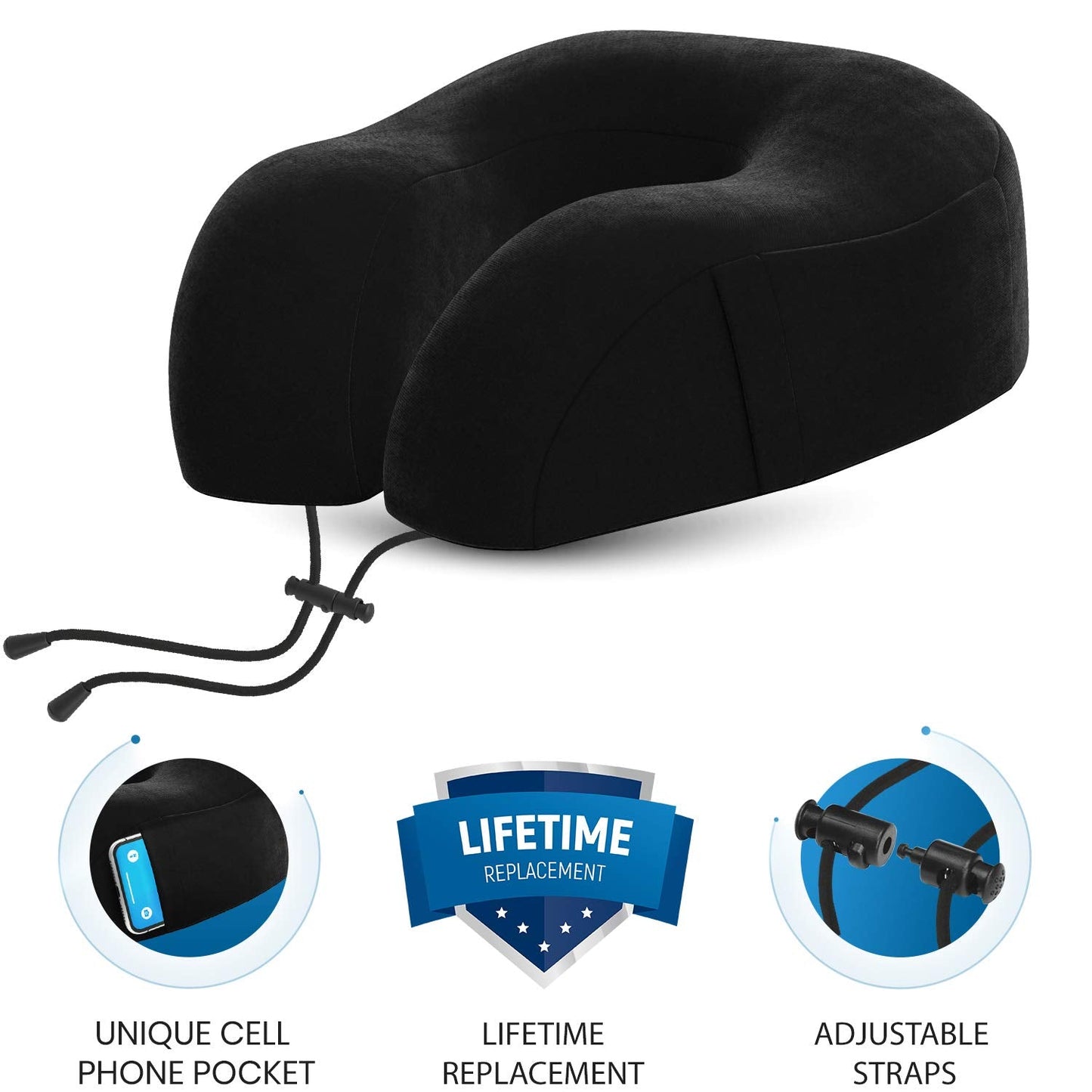 Everlasting Comfort Memory Foam Travel Pillow - Airplane Neck Rest & Plane Accessories (Black) Black