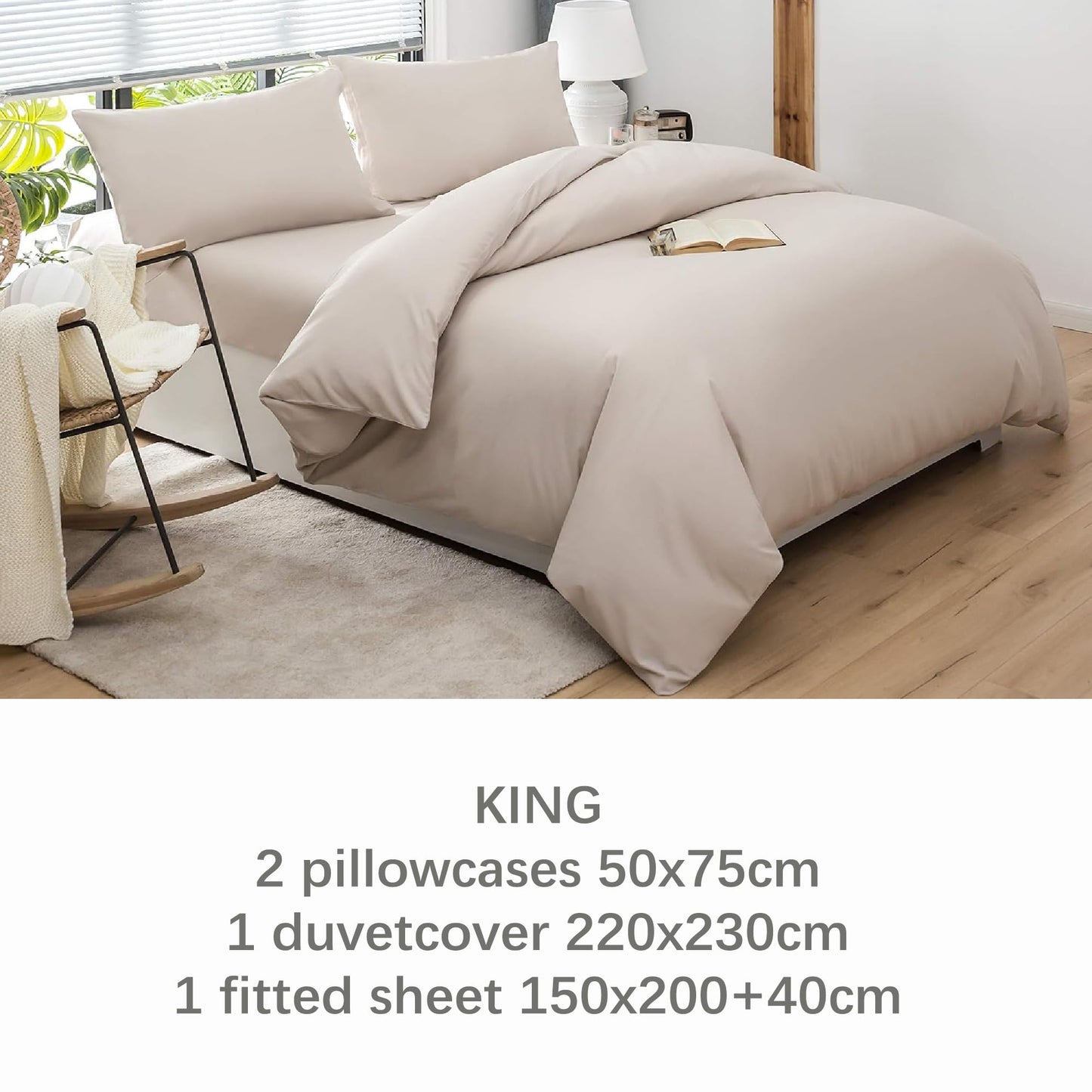 AYSW Bedding Set and Fitted Sheet King Size 4 Pieces 110GSM Brushed Microfiber Duvet Cover with Pillowcases with 16'' Deep Pocket Bed Sheet Soft Duvet Cover Fade Resistant Beige 4 PCS King