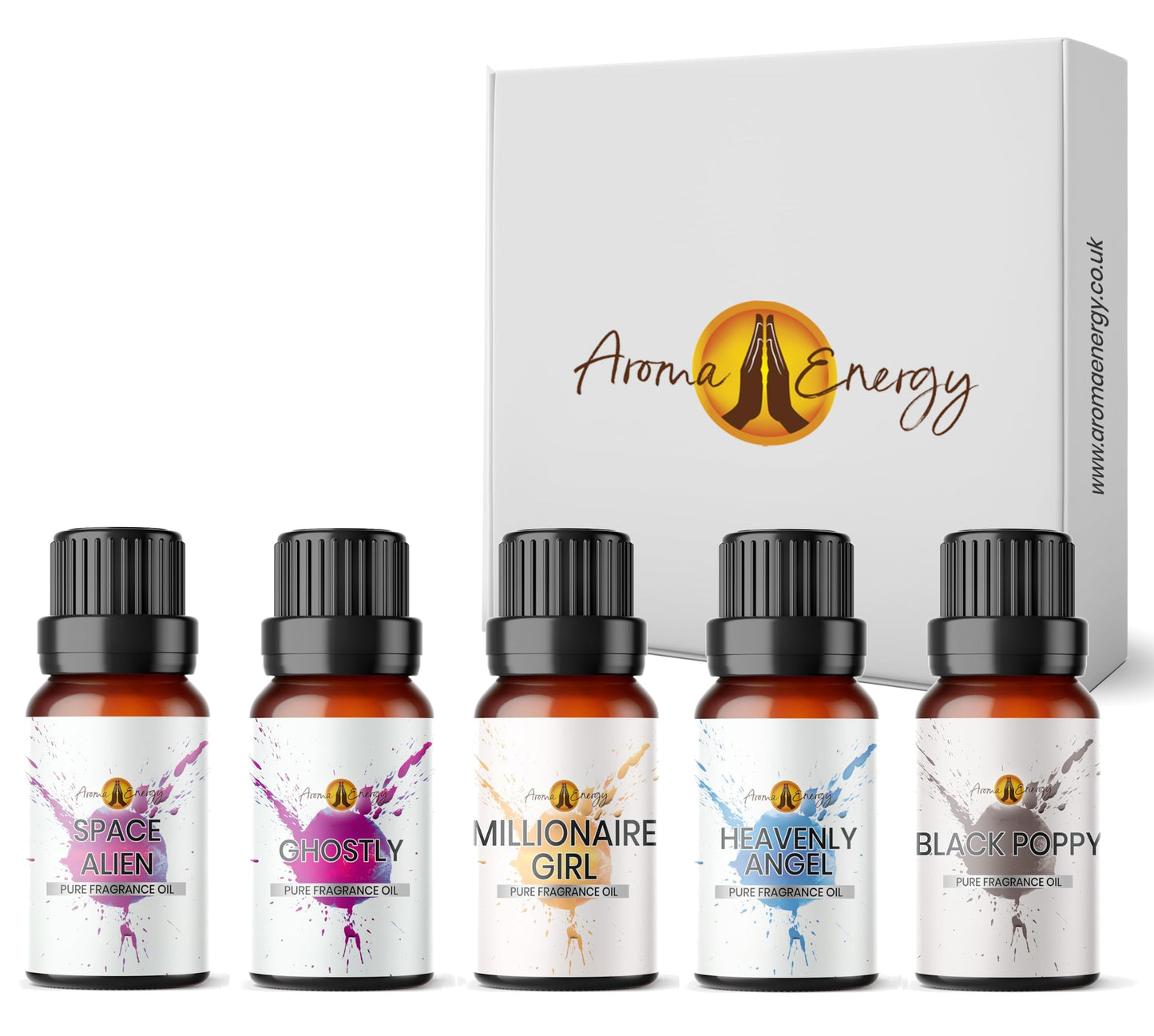 for Her Fragrance Oil Gift Box Set 5 x 10ml | for Home Diffuser Refill, Wax Melts, Candle Making, Soaps, Perfume | Heavenly Angels, Space Aliens, Ghostly, Millionaire Girl, Black Poppy | Made in UK Designer For Her