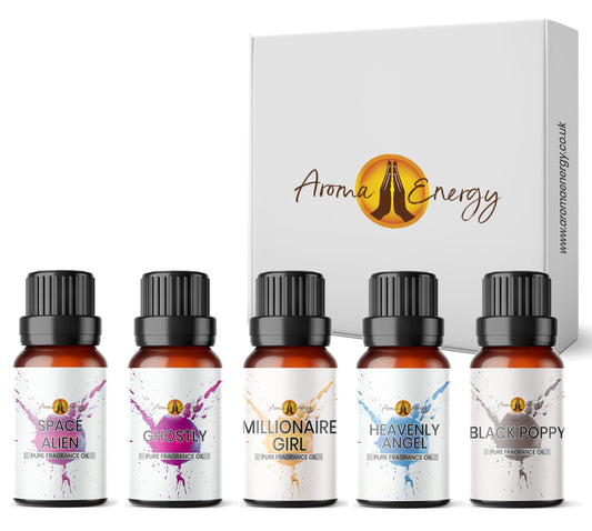 for Her Fragrance Oil Gift Box Set 5 x 10ml | for Home Diffuser Refill, Wax Melts, Candle Making, Soaps, Perfume | Heavenly Angels, Space Aliens, Ghostly, Millionaire Girl, Black Poppy | Made in UK Designer For Her