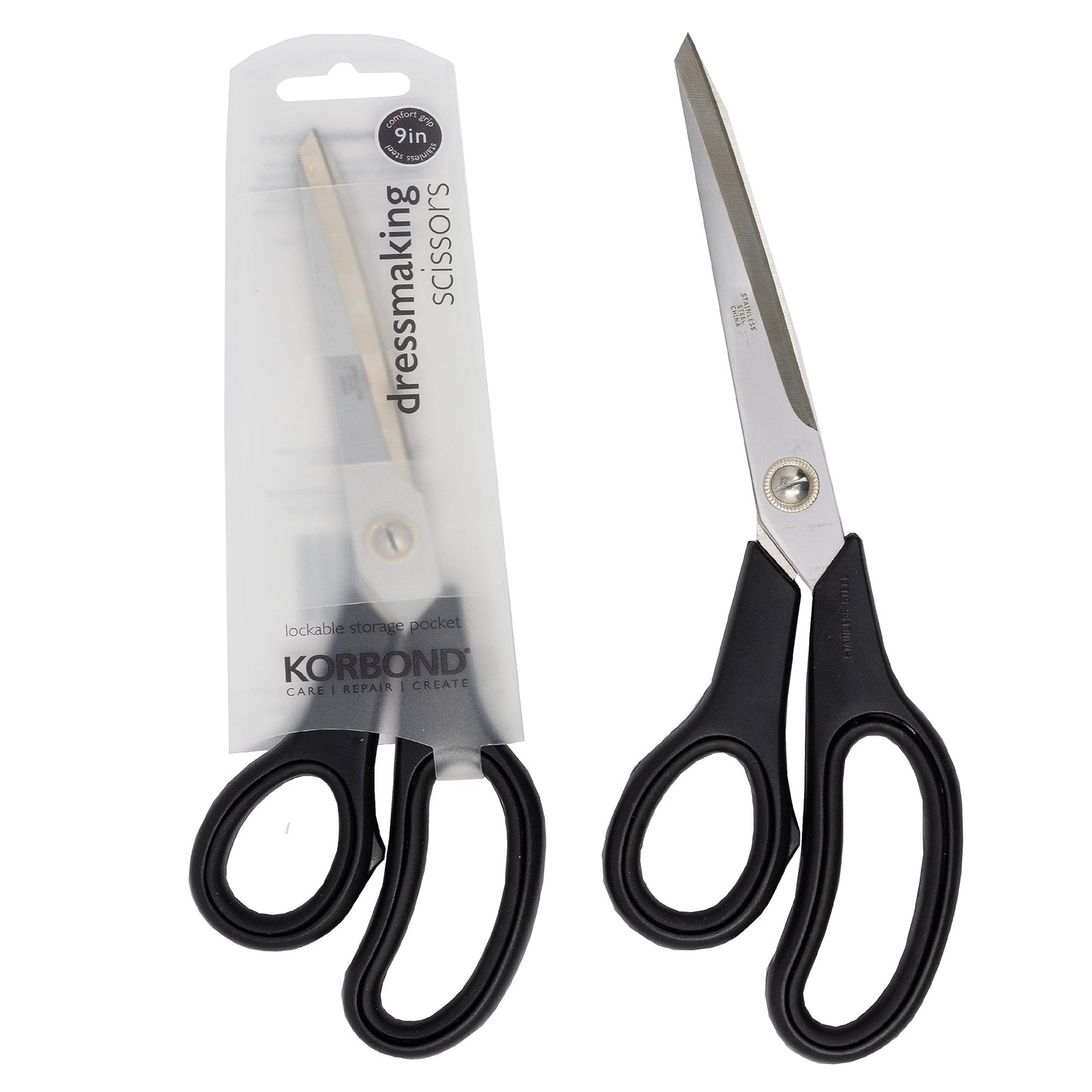 DRESSMAKING SCISSORS 9 INCH by Korbond – Soft Grip Professional Scissors, Household Scissors, Fabric Scissors, Paper Scissors. AMBIDEXTROUS – For Right & Left Handed , Black 9" Dressmaking 1 Pair