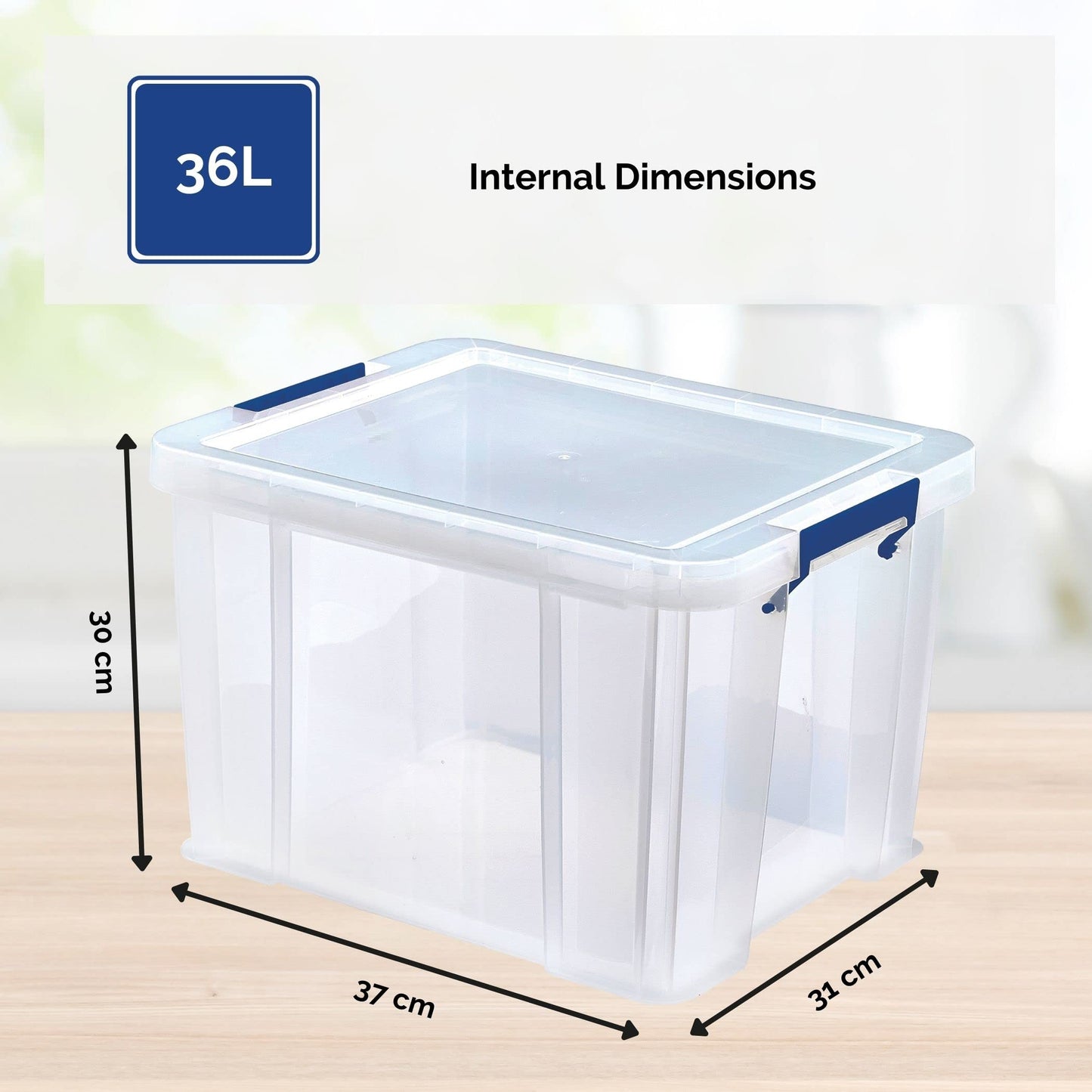 BANKERS BOX 36L Plastic Storage Boxes with Lids. ProStore Super Strong Stackable Plastic Storage Boxes (30 x 37 x 31cm), Made in the UK, Clear 36 Litre