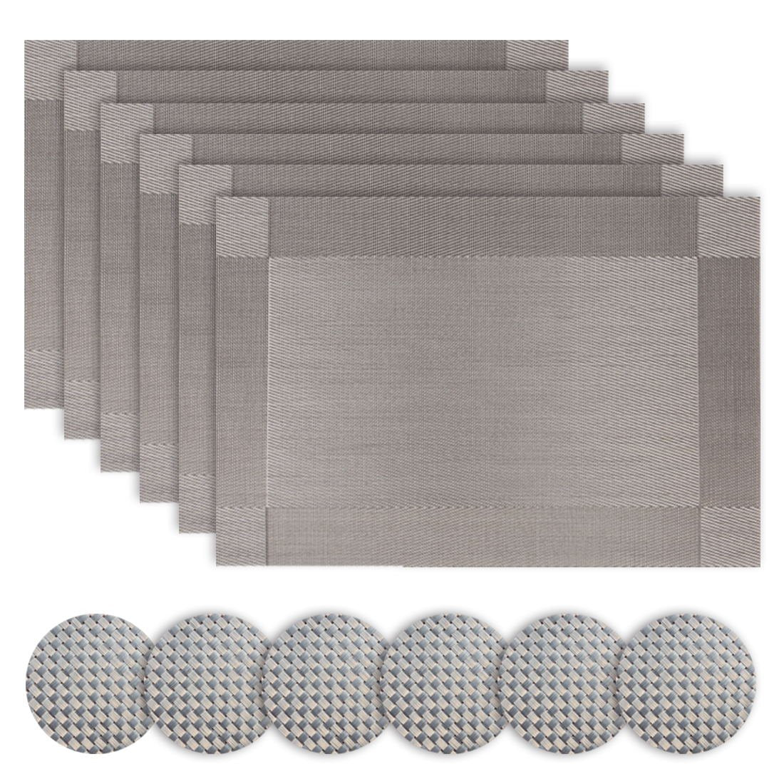 Homcomodar Silver Table Place Mats and Coasters Sets of 6 (Grey) 6pc placemats and coasters Ab-01-grey