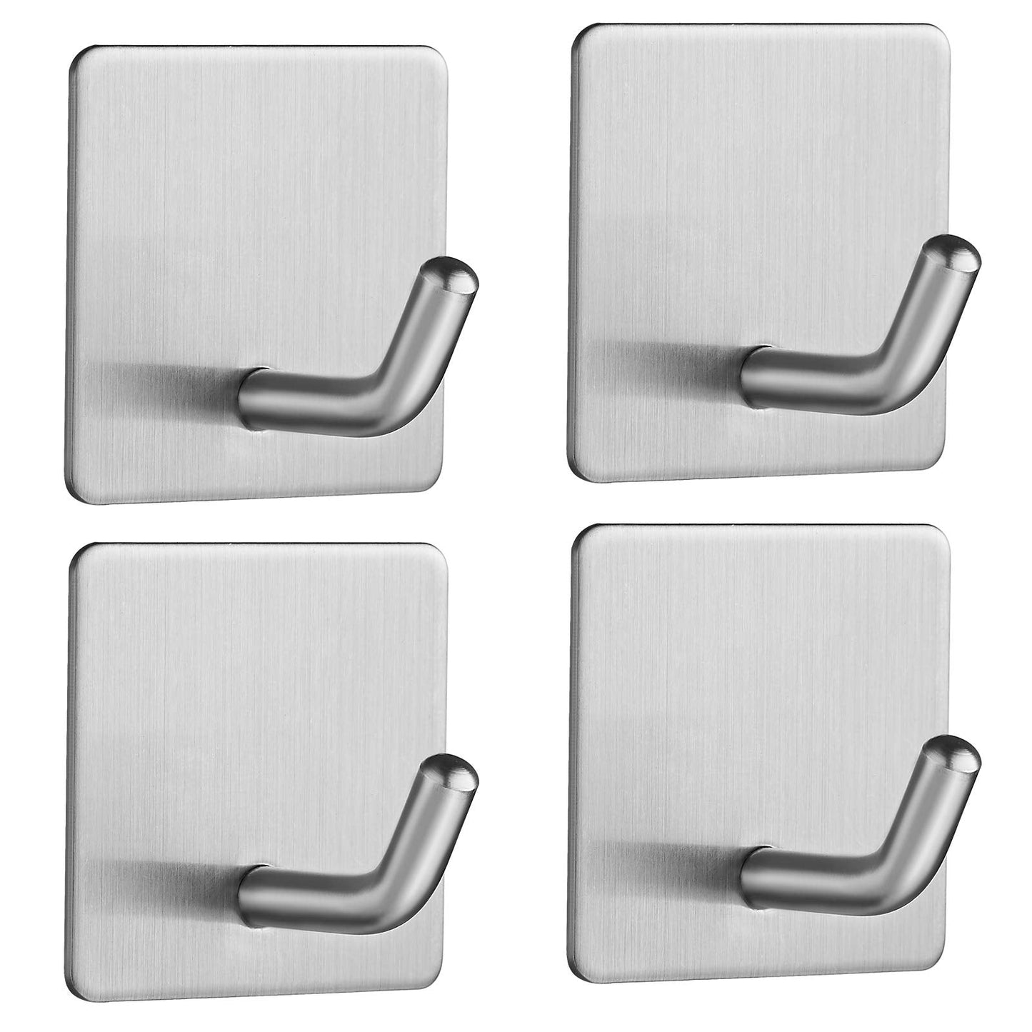 JS Self Adhesive Hooks, Stick on Hooks Holder for Tea Towel Robe Coat Kitchen Bathrooms,Stainless Steel Sticky Wall Hooks,Waterproof and Rustproof, 4 Pack 4pack A-sliver-4pack