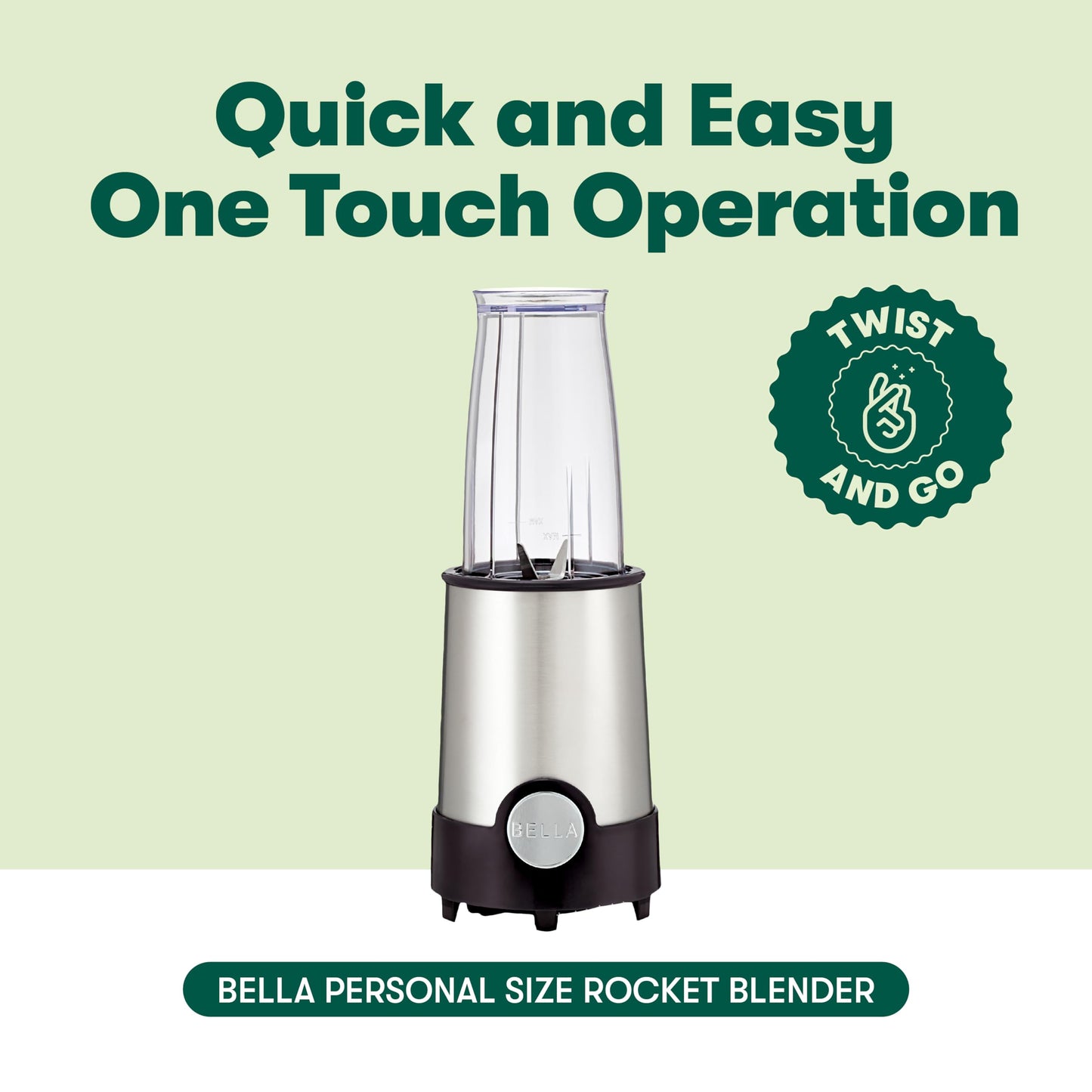 BELLA Personal Size Rocket Blender, Perfect for Smoothies, Shakes and Healthy Drinks, Easy Grinding, Chopping and Food Prep, 285 Watt Power Base, 12 Piece Blending Set, Stainless Steel or Black 12 Piece Rocket Blender Stainless Steel and Black