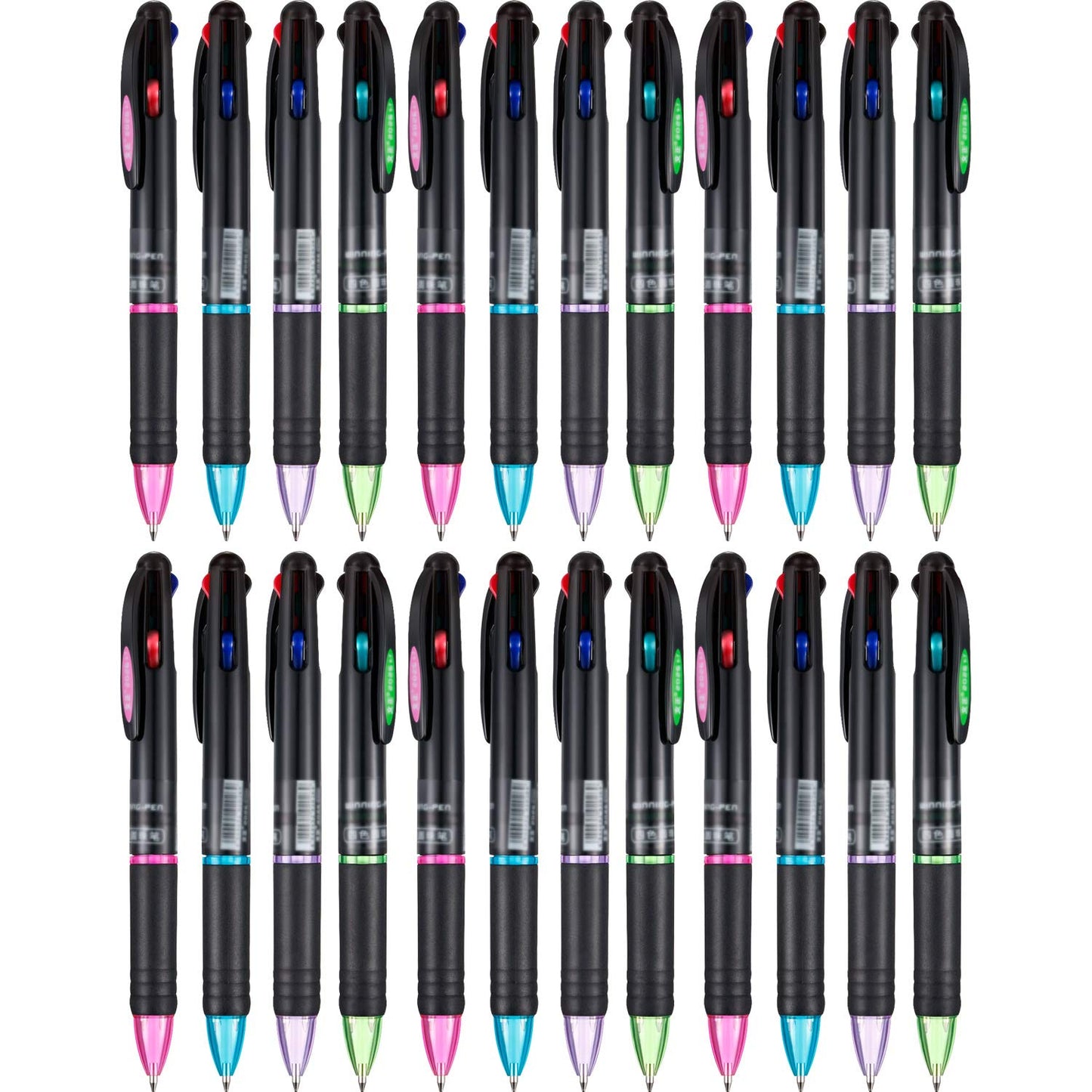 JOVITEC 24 Pack Retractable Ballpoint Pens Multicolor Pens 4 Colors Ink Black, Blue, Red and Green Gel Ink Ball Point Pens