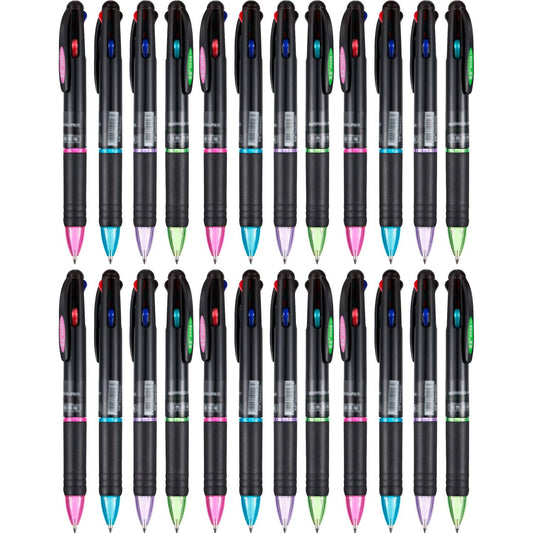 JOVITEC 24 Pack Retractable Ballpoint Pens Multicolor Pens 4 Colors Ink Black, Blue, Red and Green Gel Ink Ball Point Pens