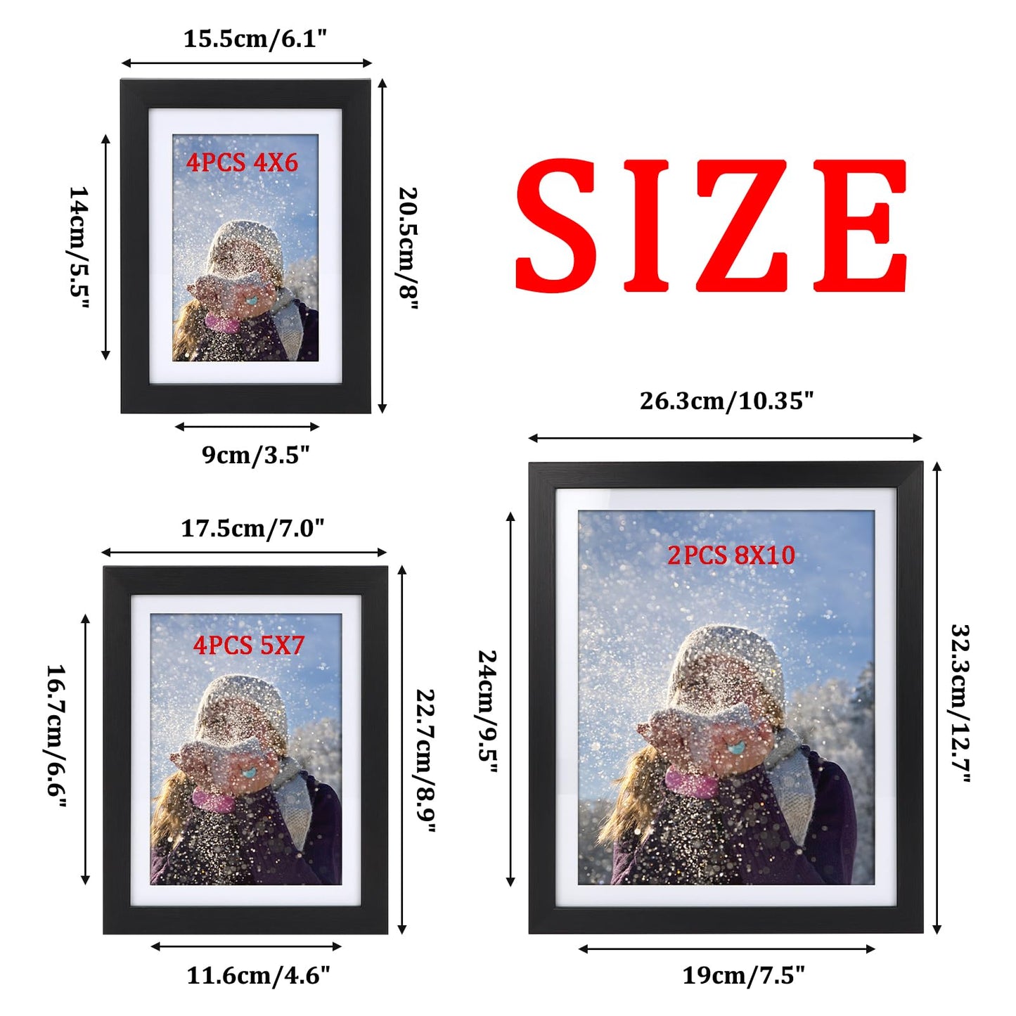 Giftgarden Multi Black Picture Frames with Mat for Multiple Sizes Photos, Four 4x6, Four 5x7, Two 8x10 for Gallery Photo Frame Collage Wall or Tabletop Display, Assortment Pack of 10