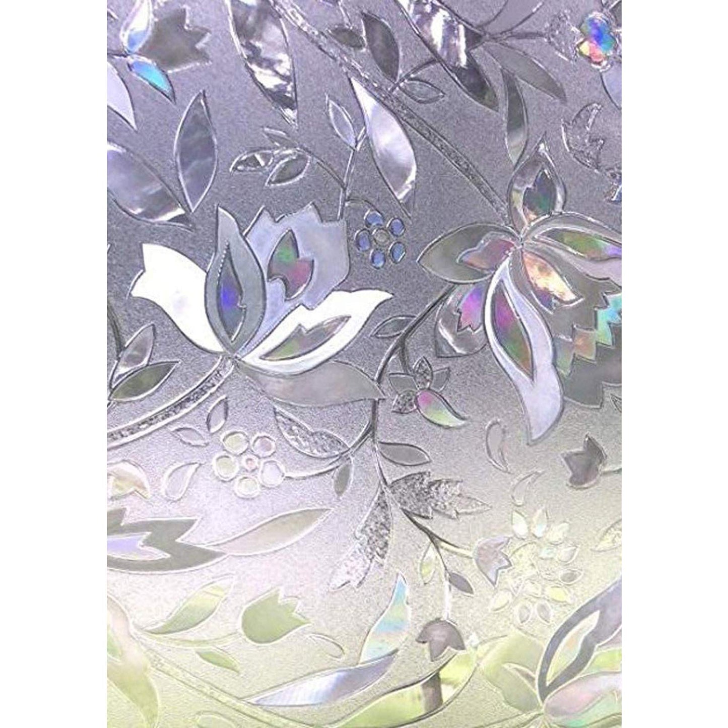 Zindoo Privacy Window Film 3D Window Sticker Static Non-Adhesive Window Covering Film Stain Glass Film Door Film Window Vinyl Decorative Film 90cm x 200cm Flower 90*200cm