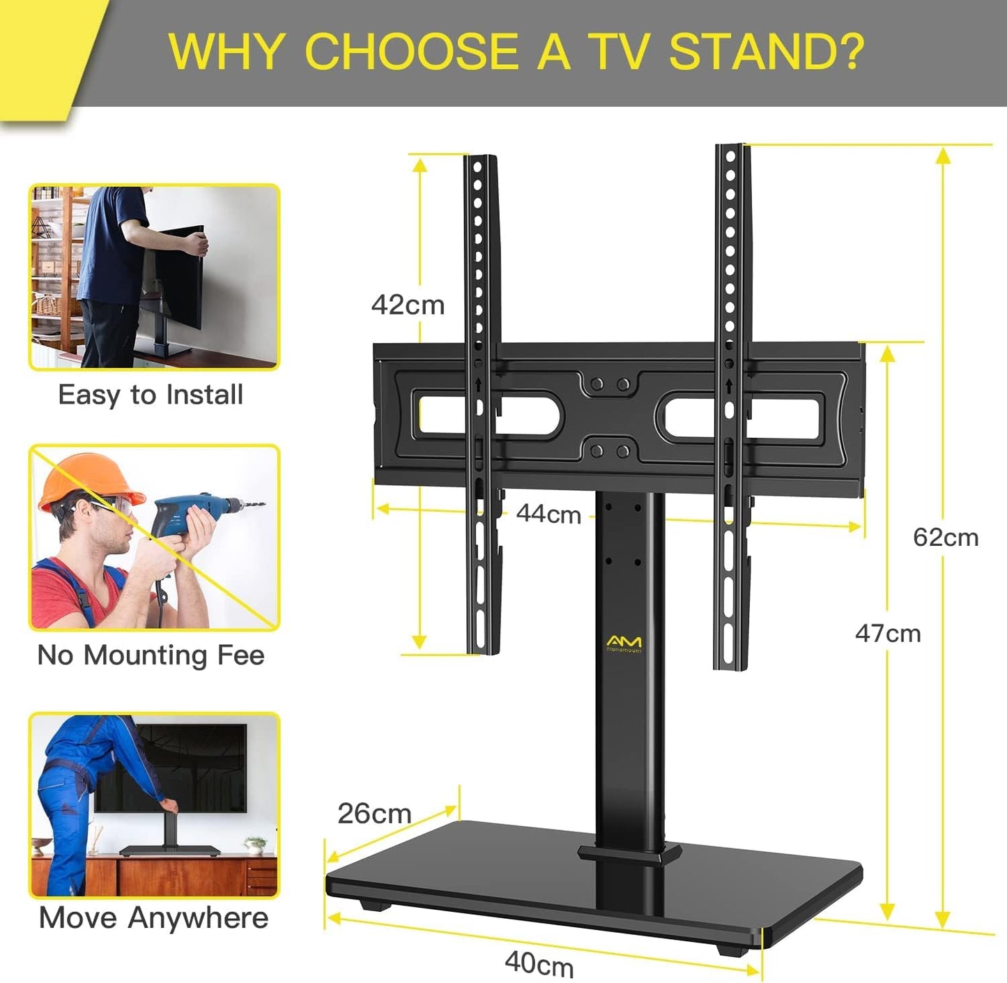 Alphamount Universal Swivel TV Stand,Table Top TV Stand for Most 32''-60'' LCD LED OLED TVs, Height Adjustable TV Base Stand, Holds up to 88 pounds, Max VESA 400x400mm