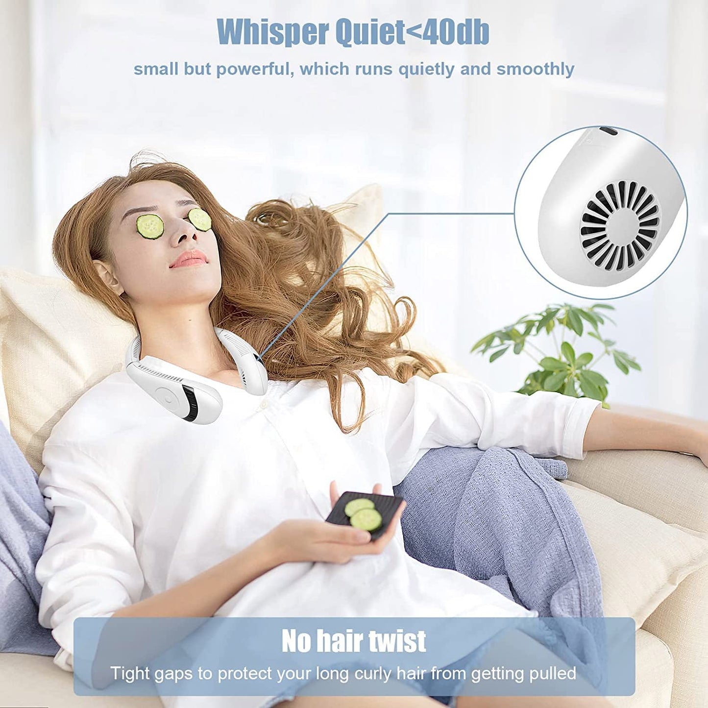 Foldable Neck Fan, Portable Neck Fan Rechargeable 3 Speeds Bladeless Fan, USB Powered Hands-Free Mini Fan 5000 mAhNeck Fans For Women Rechargeable,360 degrees Airflow, for Outdoor Indoor-White 5000 mAh White 01