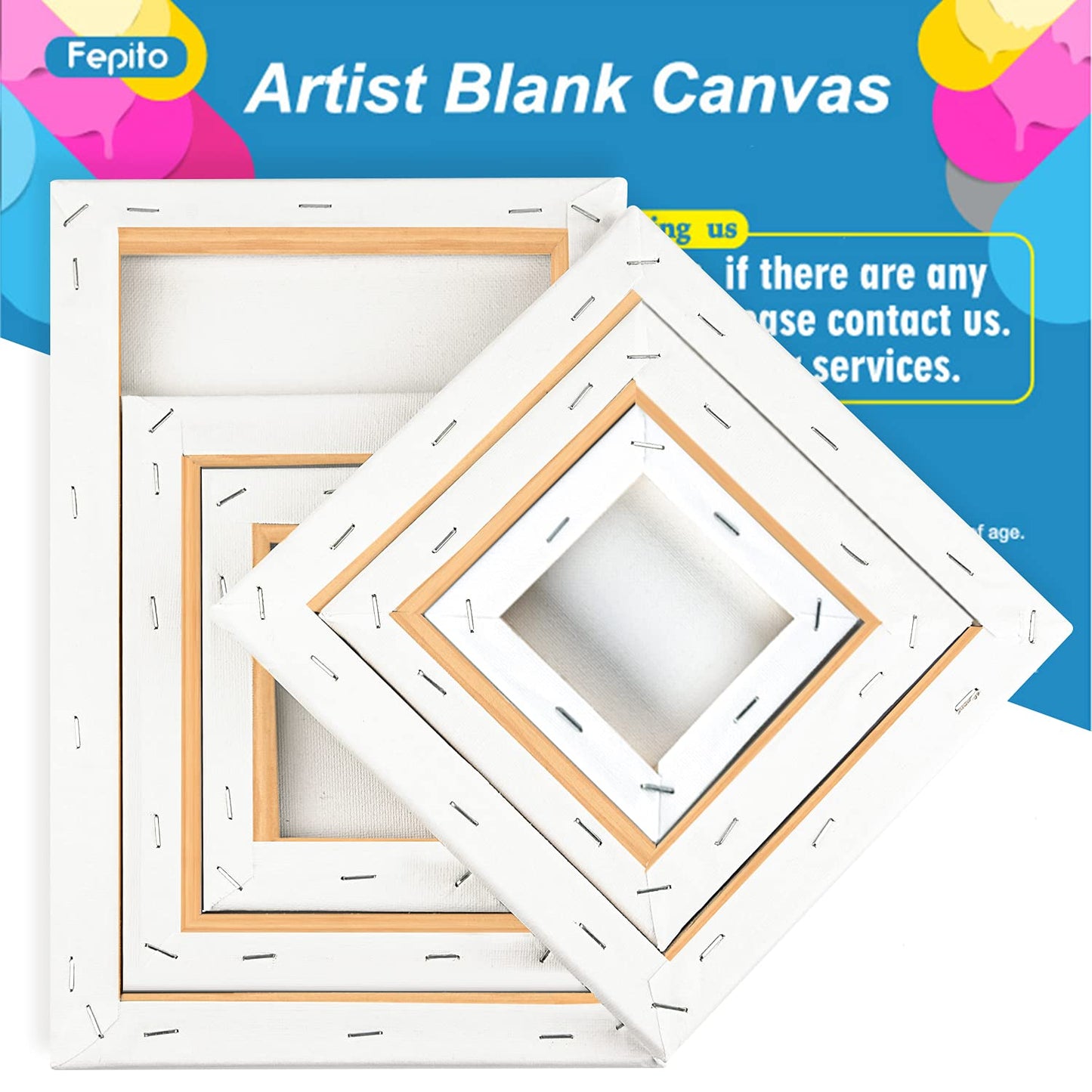 FEPITO 6 Set Blank Stretched Canvas Assorted Size Artist Canvas Multipack Canvases for Acrylic Oil Water Painting 3 Rectangles + 3 Squares 6pcs