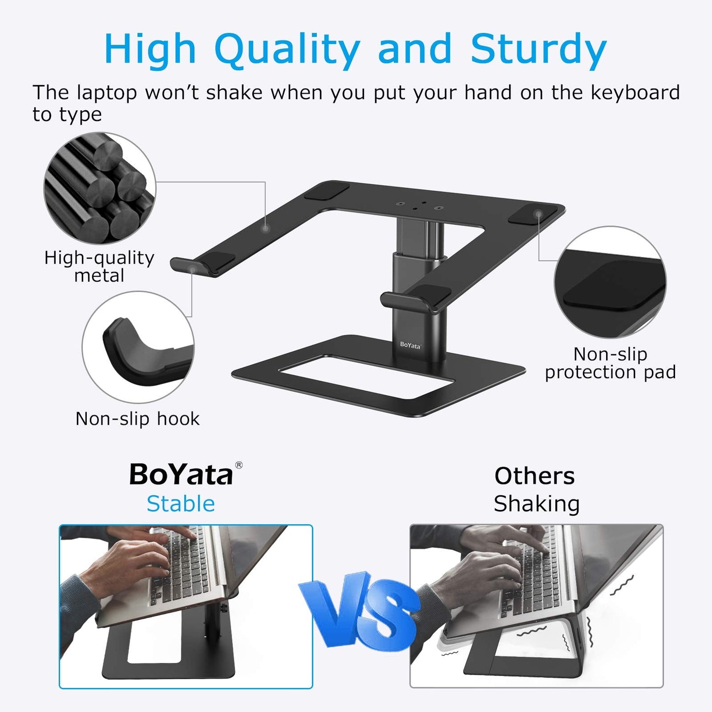 BoYata Laptop Stand, Height adjustable Ventilated Laptop Holder, Notebook Stand Compatible with 10-17'' MacBook Pro/Air, Dell, HP, Samsung, Acer Black