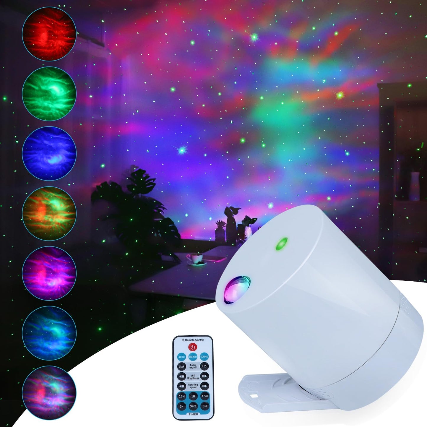 CAIYUE Star Projector Galaxy Projector, Exquisite Nebula Night Light Projector, Ocean Wave Galaxy Light with Remote Control,with Adjustable Speed and Brightness,for Kids, Adults, Bedroom,Party White