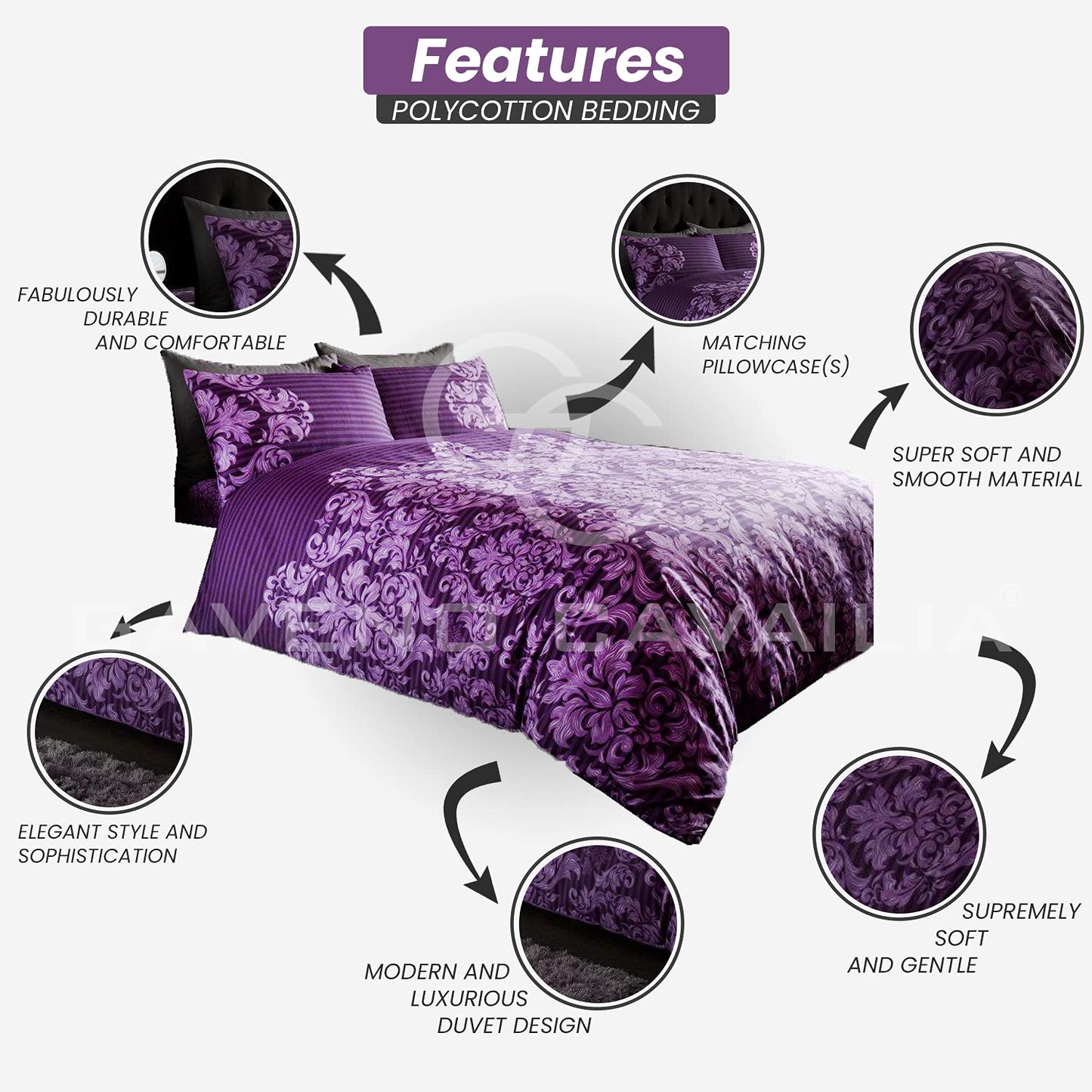 GC GAVENO CAVAILIA Paisley Duvet Cover King Size - Reversible Bedding & Linen - Ultra Soft Bed Cover With Pillow Cases - Purple