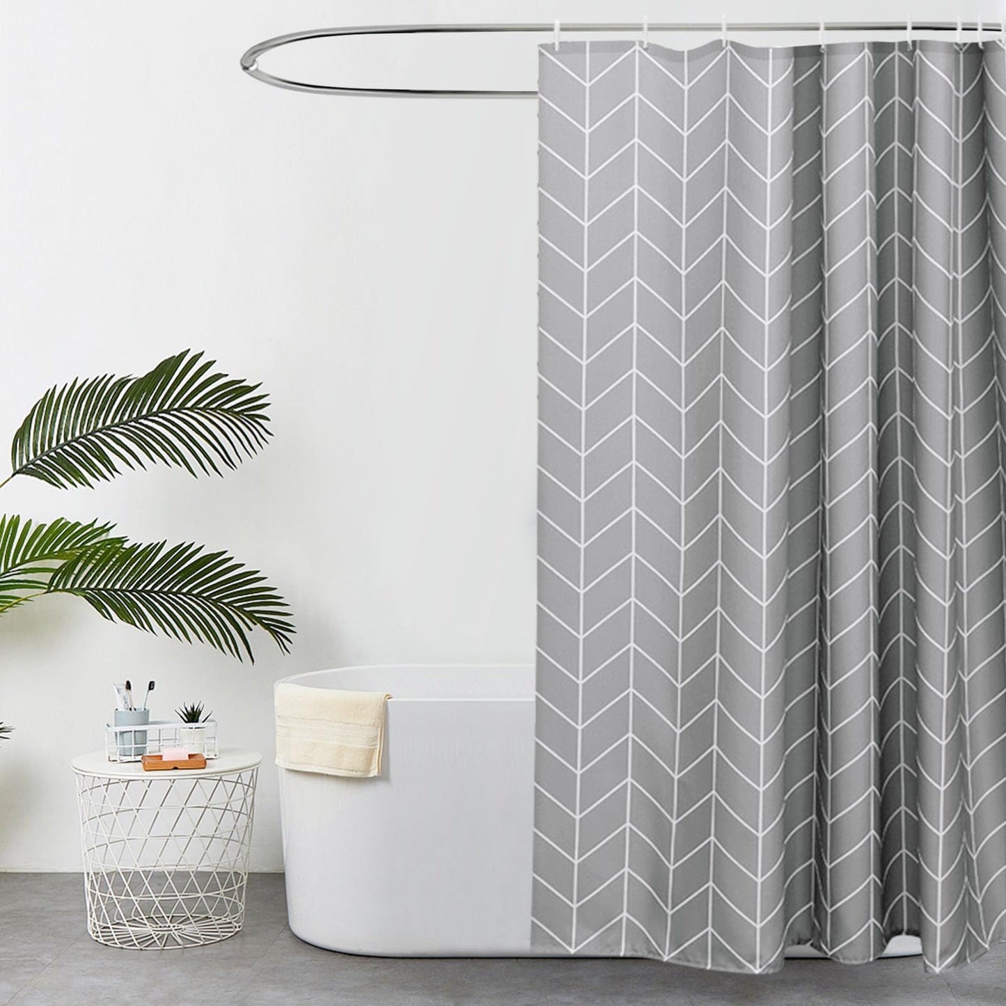 EurCross Grey Shower Curtain for Bathroom,Geometric Pattern,Water Repellant Anti Mould Extra Wide Long Shower Curtains 200 X 200cm Drop for Wet Room 200 x 200 cm Stripe-grey