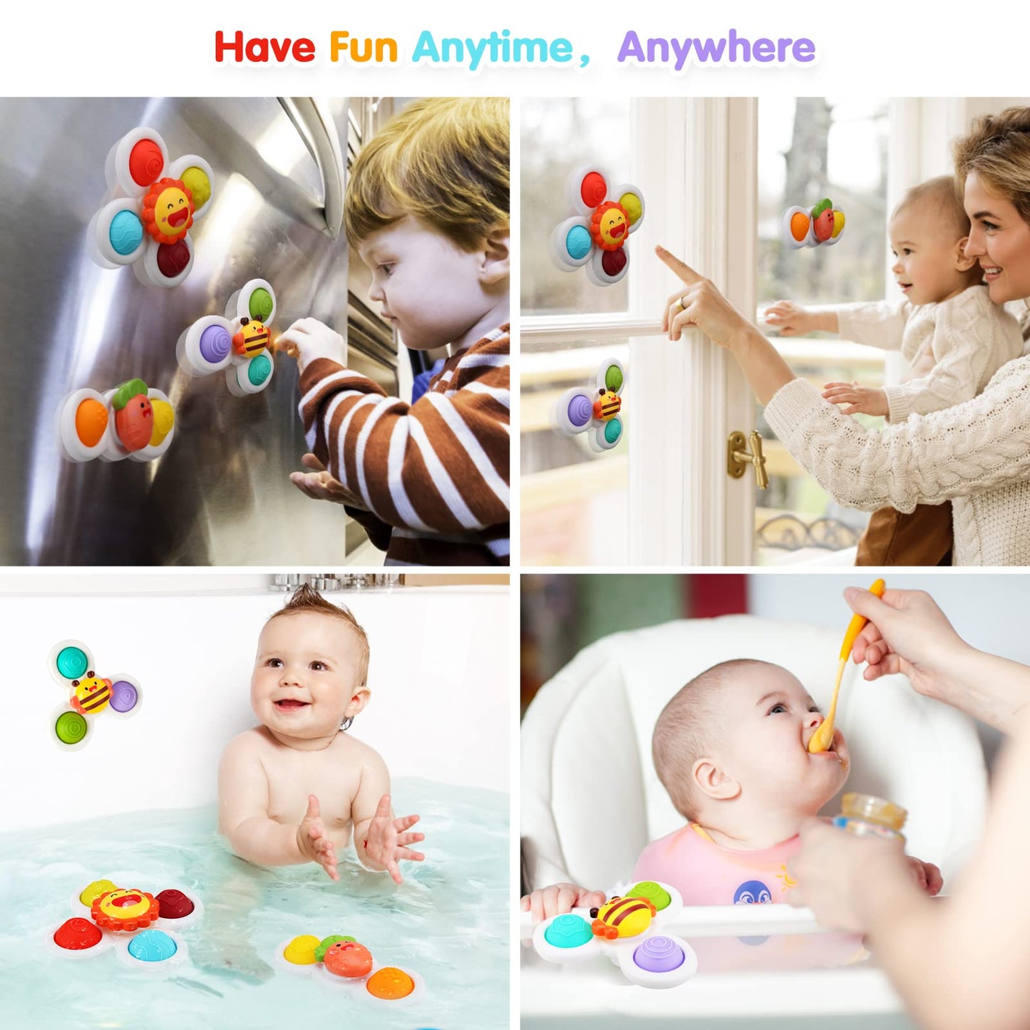 AIUOKYA Suction Cup Spinner Toys, Simple Dimple Suction Toy with Silicone Bubbles Kids for Bath and Window, Baby Toys for 1+ Years Old Pop