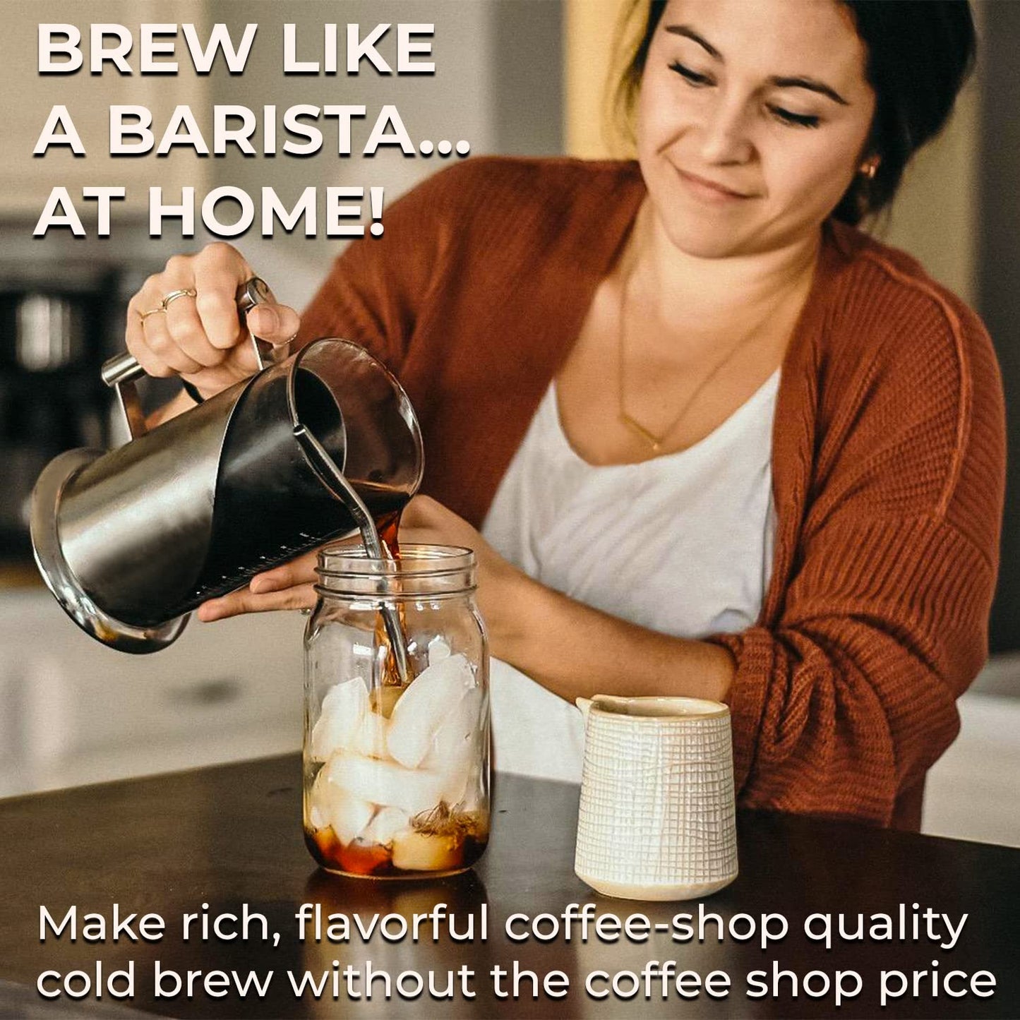 Cafe Du Chateau Cold Brew Coffee Maker - 34 Ounces - Air Tight Seal with Faster Steep Time - Ice Tea and Coffee Server - Stainless Steel Iced Coffee Maker Press - Glass Iced Coffee Pitcher