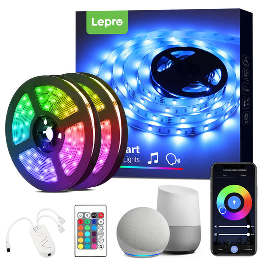 Lepro Smart RGB LED Strip Light 10M 300 LEDs, Work with Alexa and Google Assistant, Music Sync Mode, Smart Life App Control, Colour Changing LED Lights with Remote for Bedroom Party (2 Rolls of 5M)