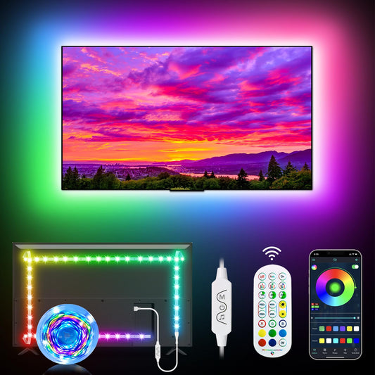 Daymeet LED TV Backlights, 3M TV Led Lights for 32-60 inch TV Behind Lighting Music Sync with TV Rainbow Color RGB Led Lights for TV with Remote APP Control USB Led Strip Lights for Room Xmas Decor Dreamcolor 9.84ft for 32-43in TV