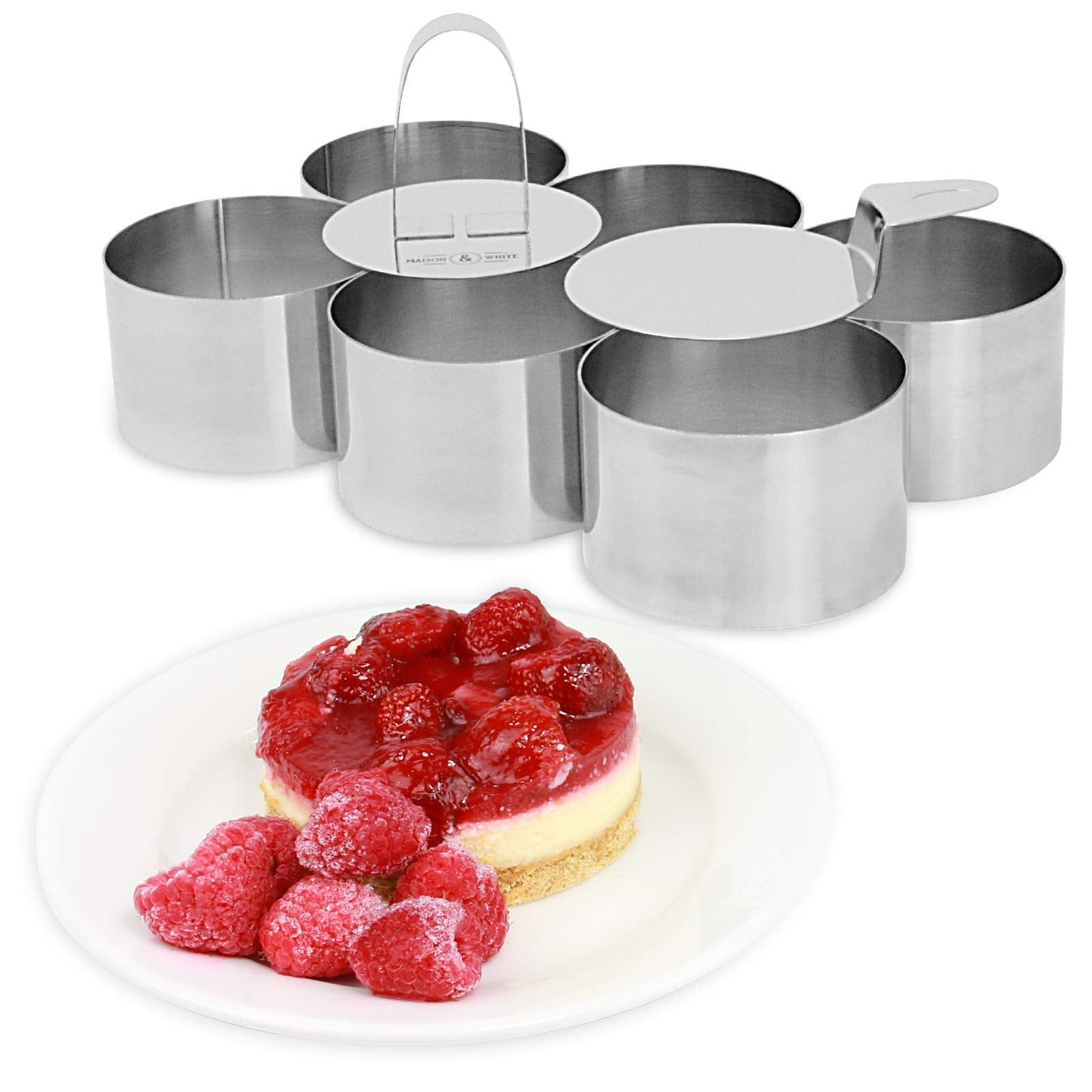 8 Piece Cooking & Dessert Ring Set | 6 x Presentation Mould Rings | 1x Food Press & 1 x Spatula | Stainless Steel Food Presentation Set | for Sweet & Savoury | M&W