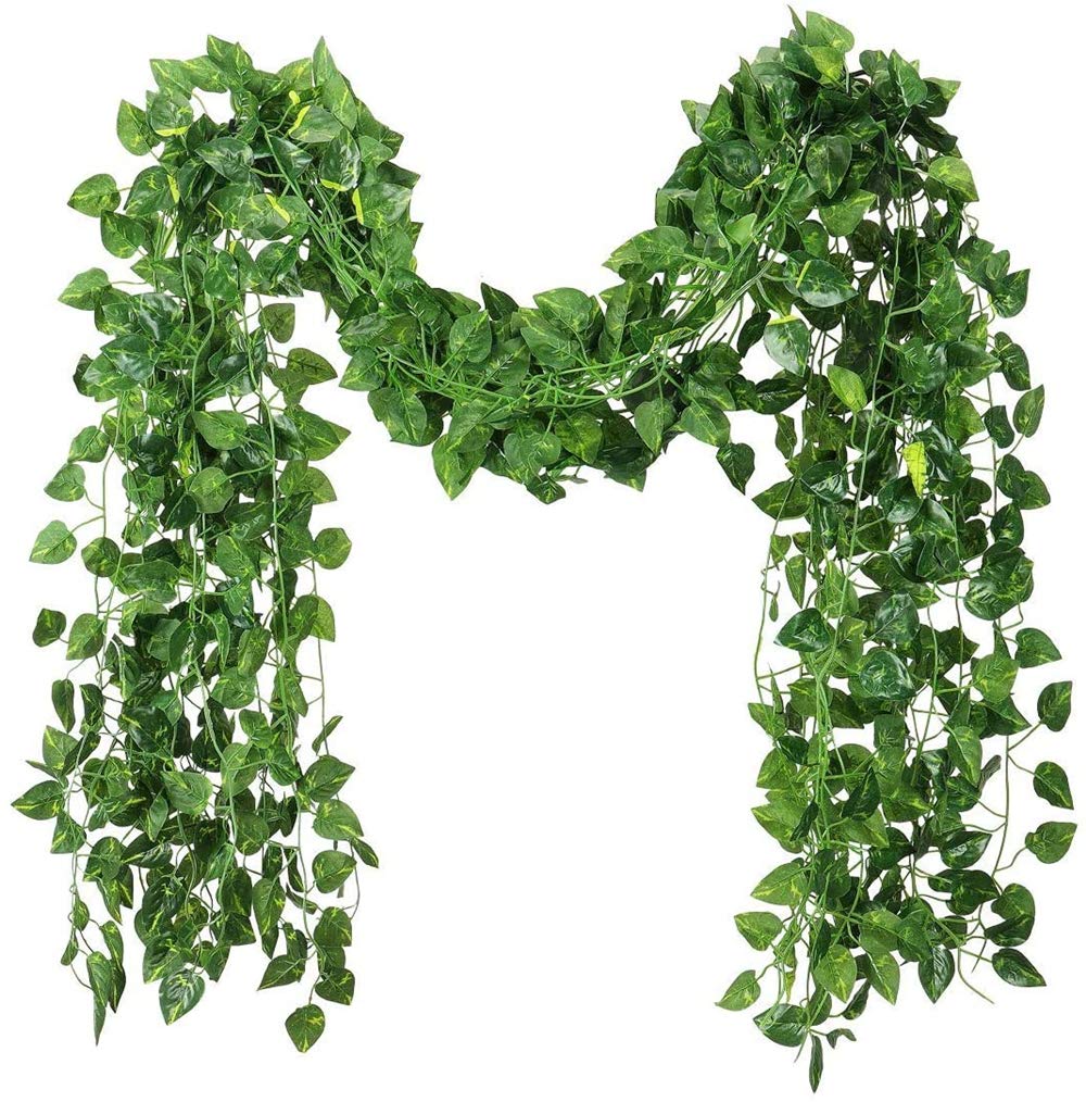 84 feet Fake Foliage Garland Leaves Decoration Artificial Greenery Ivy Vine Plants for Home Decor Indoor Outdoors (Scindapsus Leaves/12 Strands) Scindapsus Leaves/12 Strands