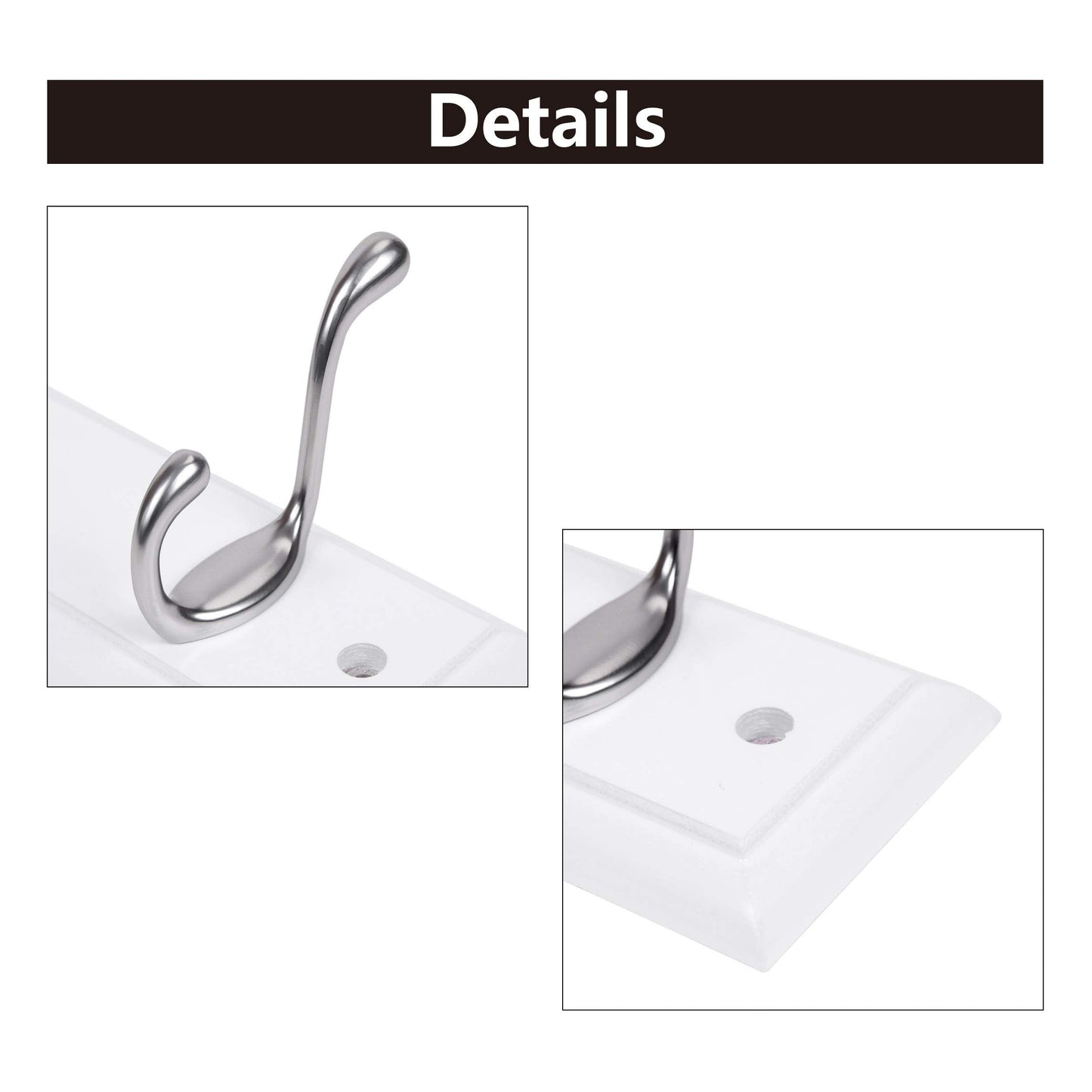 DOKEHOM 6-Satin Nickel Hooks on White Wooden Board Wall Mounted Coat Hook Rack Hanger 6-hooks