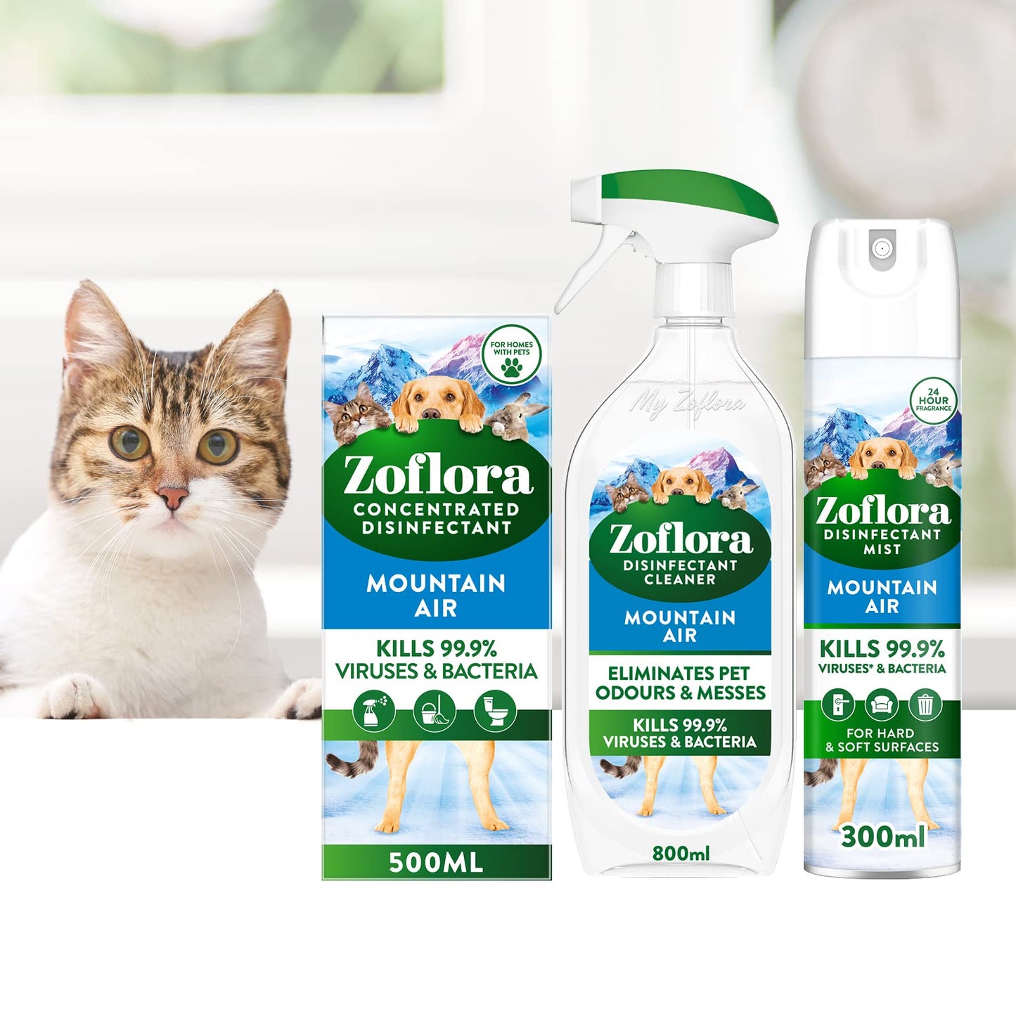 Zoflora Fresh Home, Mountain Air 6 x 500ml, Concentrated 3-in-1 Multipurpose Disinfectant Kills 99.9% of Bacteria & Viruses