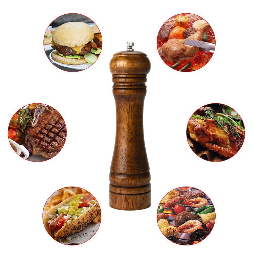 BINHAI Wooden Pepper Mill Pepper Grinder Kit Manual mills Solid With Strong Adjustable Ceramic Grinders Set 8 Inches B Wooden Pepper Mill