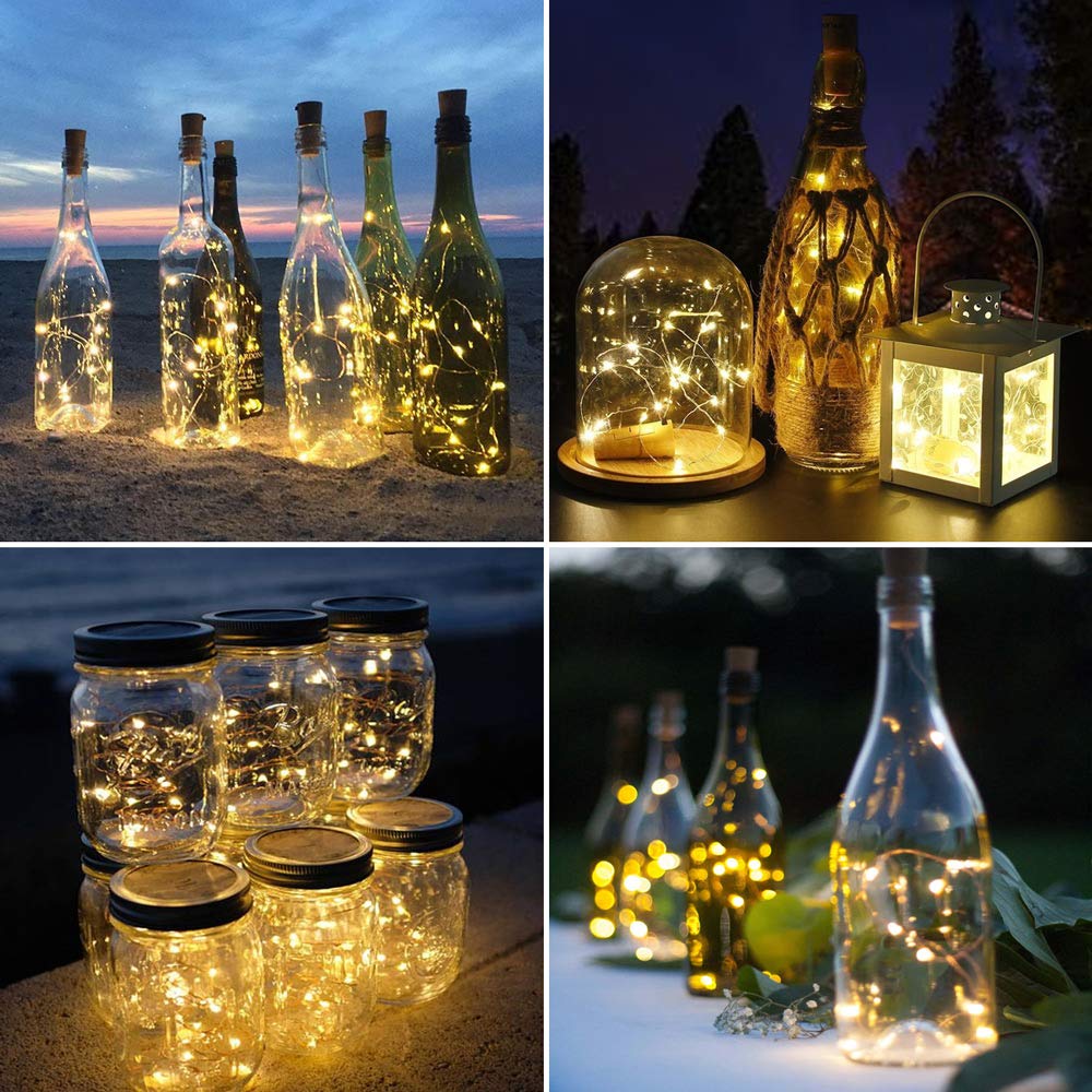 LE Bottle Lights, 2m 20 LED Bottle Lights with Cork, Warm White Fairy Lights Battery Operated, 8-Pack Cork Lights for Bottles, Christmas Decorations, DIY, Room Decor, Wedding, Birthday, Party, etc.