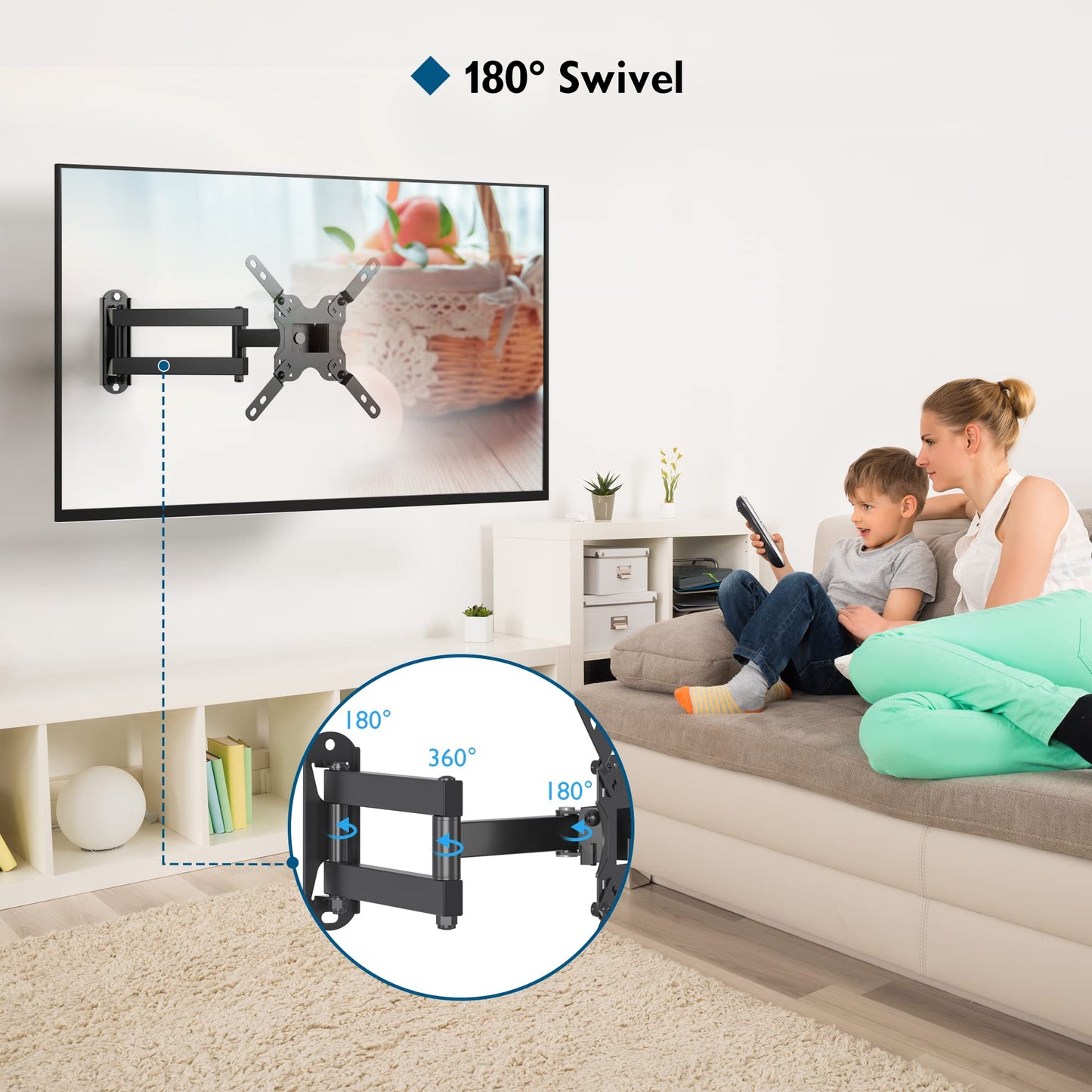 BONTEC TV Wall Bracket for Most 13-42 Inch LED LCD TVs, Tilt, Swivel & 360°Rotation Monitor Wall mount with Max VESA 200x200mm, up to 20kgs, with Safety Screws, Bubble Level, Cable Ties included