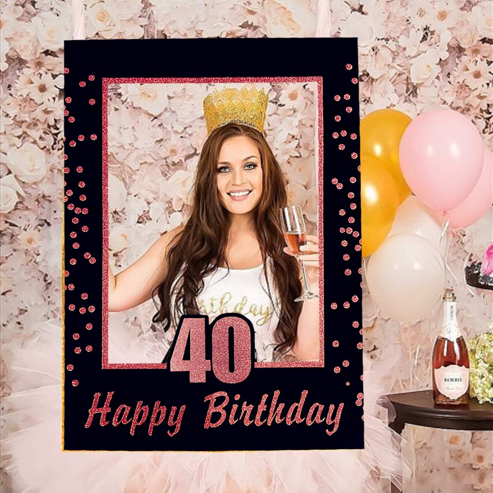 JeVenis 40 Birthday Party Photo Booth Props 40 Birthday Photo Frame 40 Birthday Party Decoration 40 Birthday Party Gift Rose-gold3