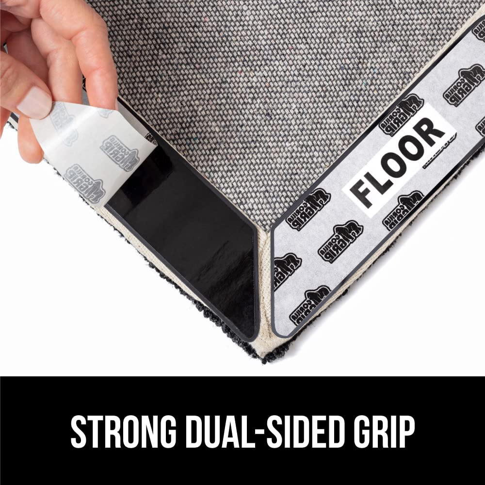 Gorilla Grip Premium Rug Corner Grippers, 8 Piece, Reusable Gripper Corners Fit Seamlessly to Edge of Rugs, Long Lasting Tape Pads Help Stop Curl on Carpet Rugs, Safe for Hard Wood Floors, Black