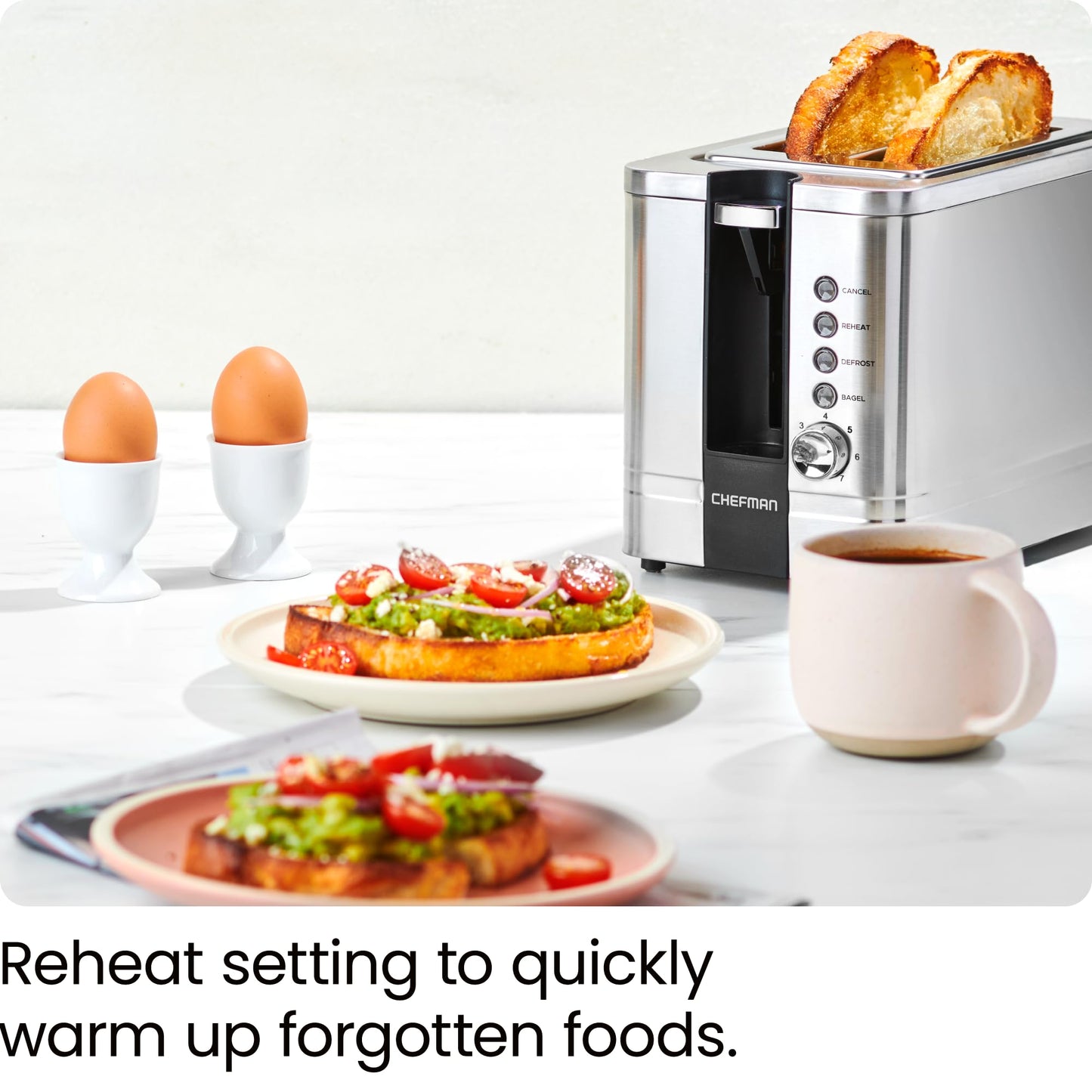 Chefman 2 Slice Toaster, 7 Shade Settings, Stainless Steel, 2 Slice with Extra-Wide Slots, Thick Bread and Bagel Toaster, Reheat, Defrost, Cancel, Lift Lever, Removable Crumb Tray Stainless Steel - U.k. Version