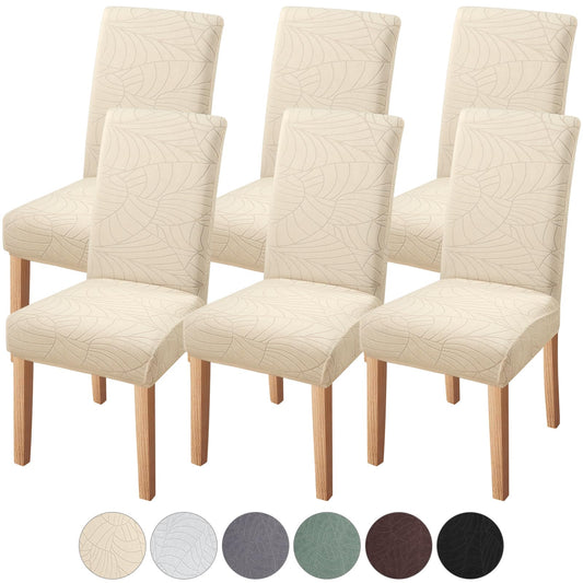 Fuloon Beige Chair Covers Dining Room Chair Protector Slipcovers Set of 6 Stretch Removable Washable Decoration Chair Covers Leaf_beige