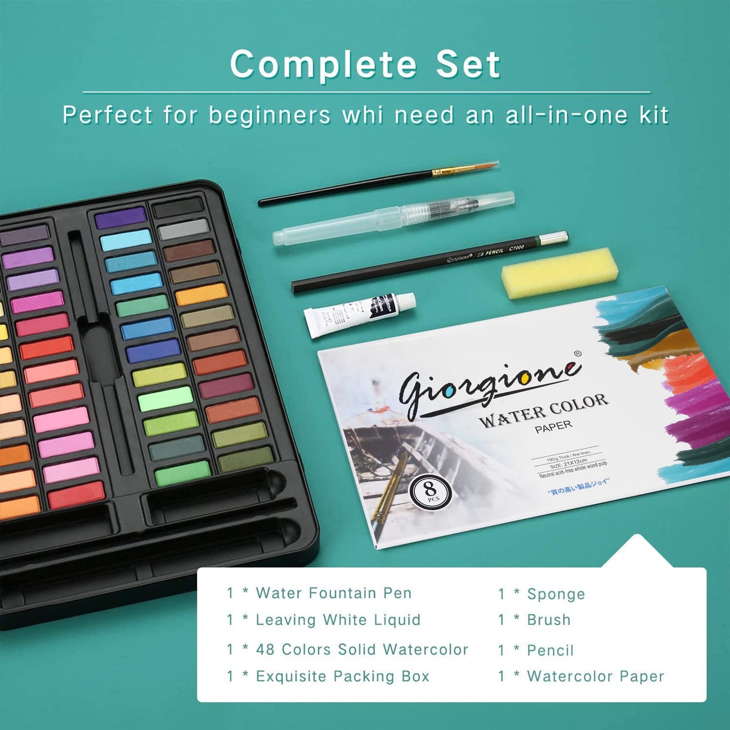 DazSpirit Watercolour Paint Set with Water Colours Paper Pad Versatile, Vibrant, and Portable (48 Colours) 48 colors