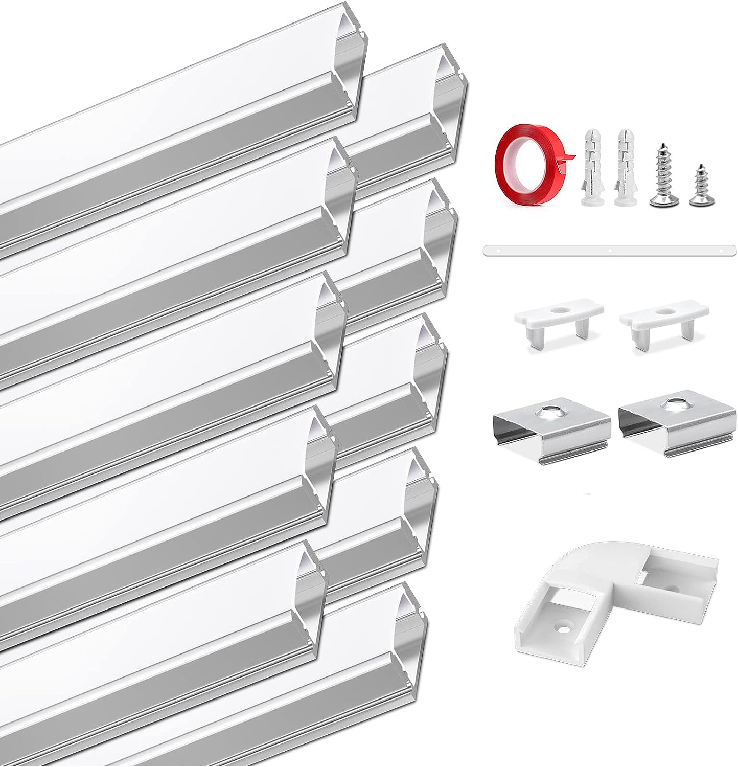 HOMMAND LED Channel, LED Profile 10 Packs 1m/3.3ft U-Shape, LED Diffuser and LED Aluminium Profile with Corner Connectors, End Caps, Mounting Clips and Adhesive, LED Strip Channel 10m 10 pack-U Shape