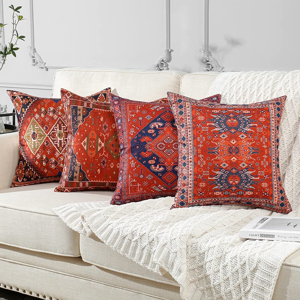 JOTOM Cushion Covers 45cm x 45cm Set of 4 Bohemian Style Decorative Throw Pillow Covers Linen Square Exotic Pillow Cases 18x18 Inch for Sofa Couch Bedroom Outdoor Home Office Car Decor (Exotic) 45x45cm