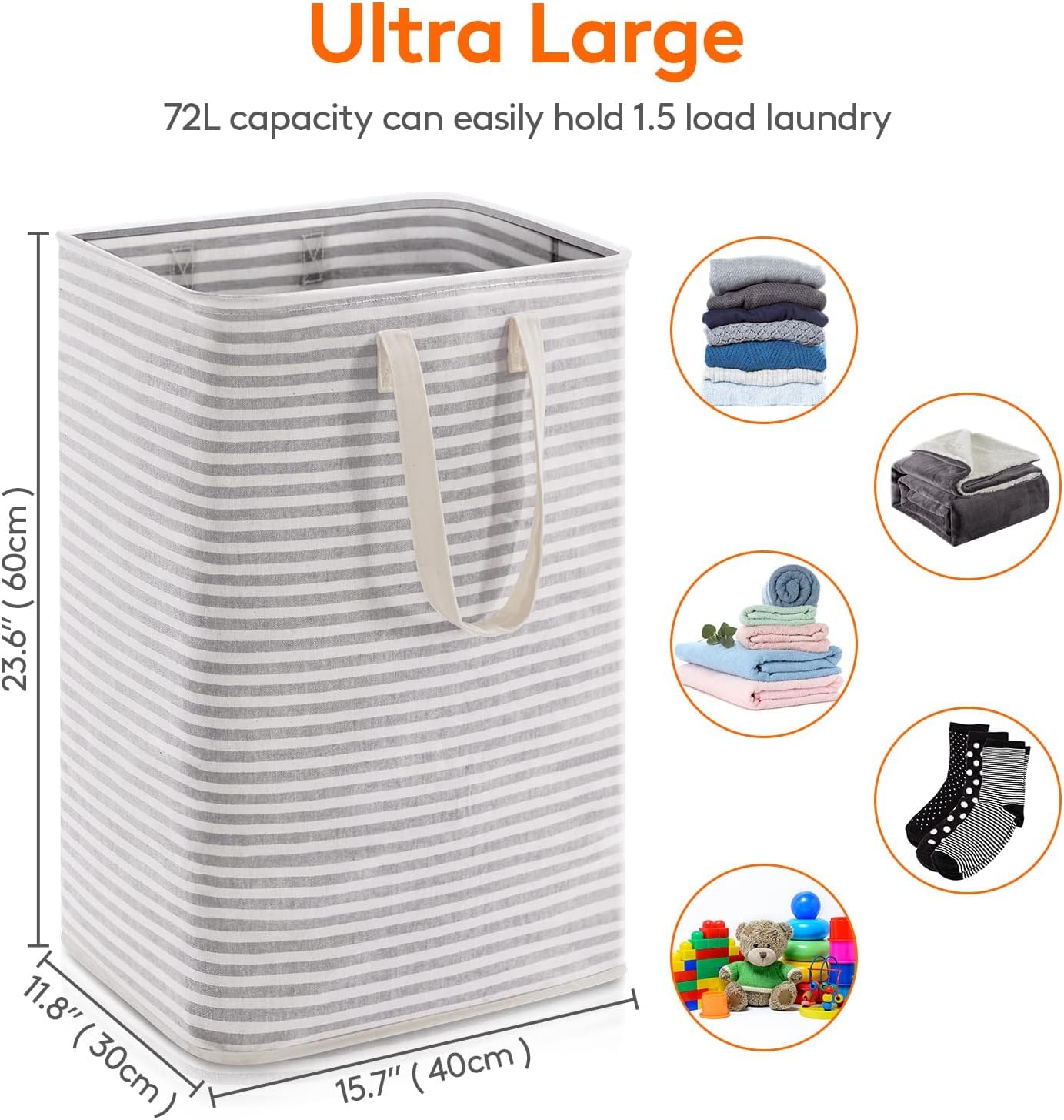 Lifewit 75L Freestanding Laundry Hamper Large Laundry Basket Clothes Hamper with Extended Handles for Storage Clothes Toys in Bedroom, Bathroom, Foldable, Grey