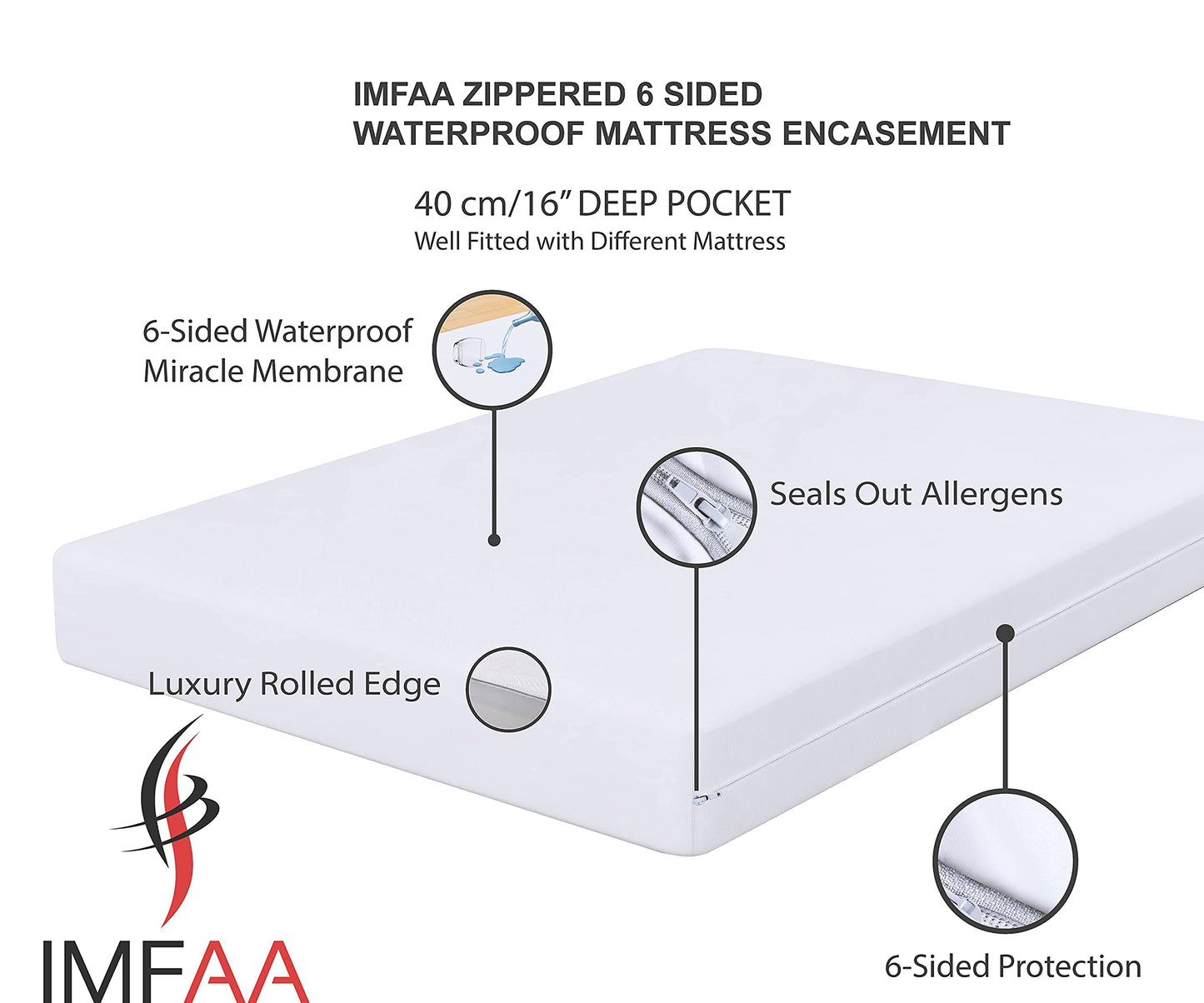 IMFAA Fully Zipper Encasement Anti Bug Bed, Anti allergy and fully waterproof Single mattress protector Cover Encasement with Zip. (Single(90x190+40) Cm) Single(90x190+40)Cm