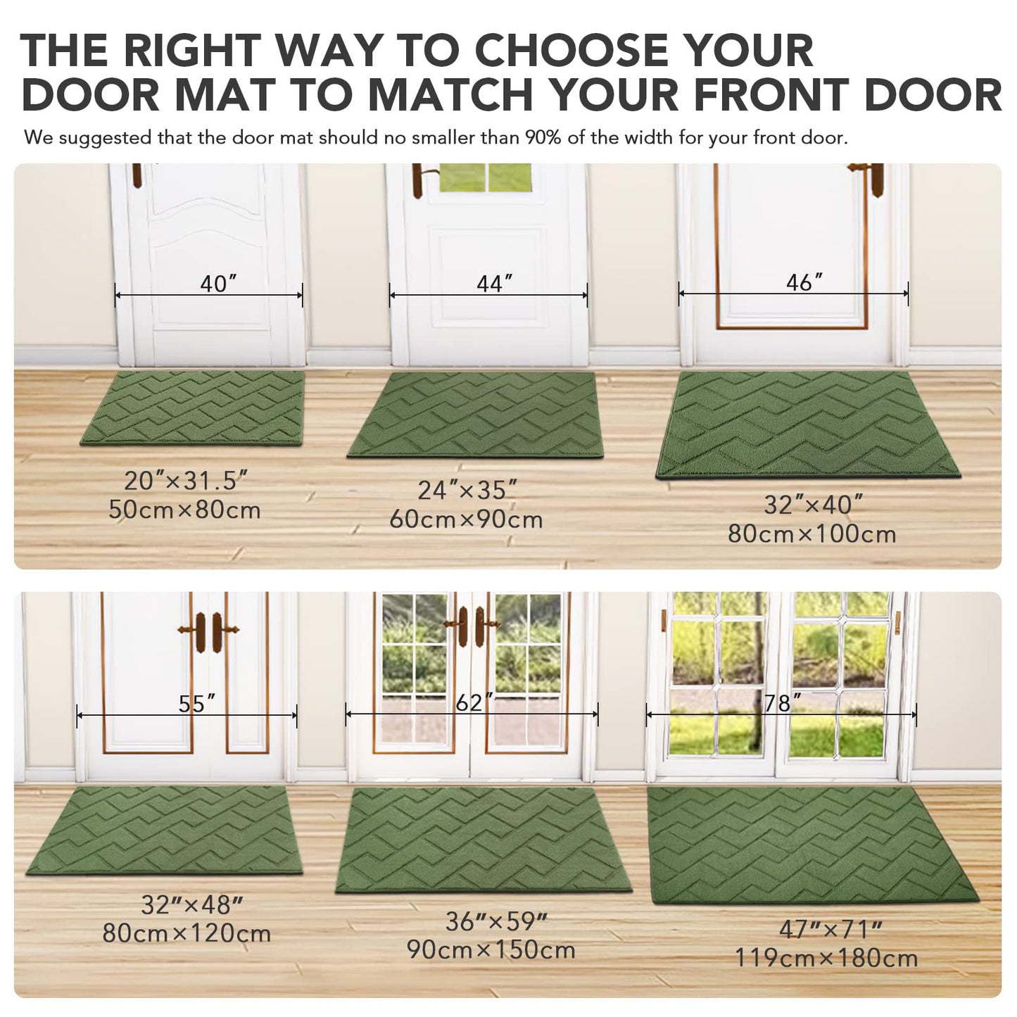 Biscpro Door Mat, 80 X 100 cm DoorMat Indoor Washable, Doormat Indoor Dirt Trapper Non-slip,Absorbent Inside Entrance Rug Mat for Entryway,Patio,Garden,Laundry Room,Pets - Green