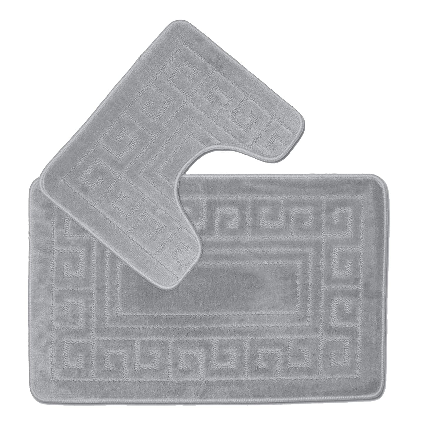 EDS New 2 Piece Bath Mat New Greek Style Set Non-Slip 13 Colours by 247 TRADERS (Silver) Silver