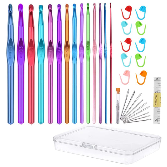 36Pcs Crochet Hooks Set 14pcs Aluminum Crochet Hooks Knitting Accessories Tools with Case Crochet Kits for Beginners Adults 2.0mm-10.0mm Transparent 14pcs Aluminium Crochet Hooks+22pcs Accessories