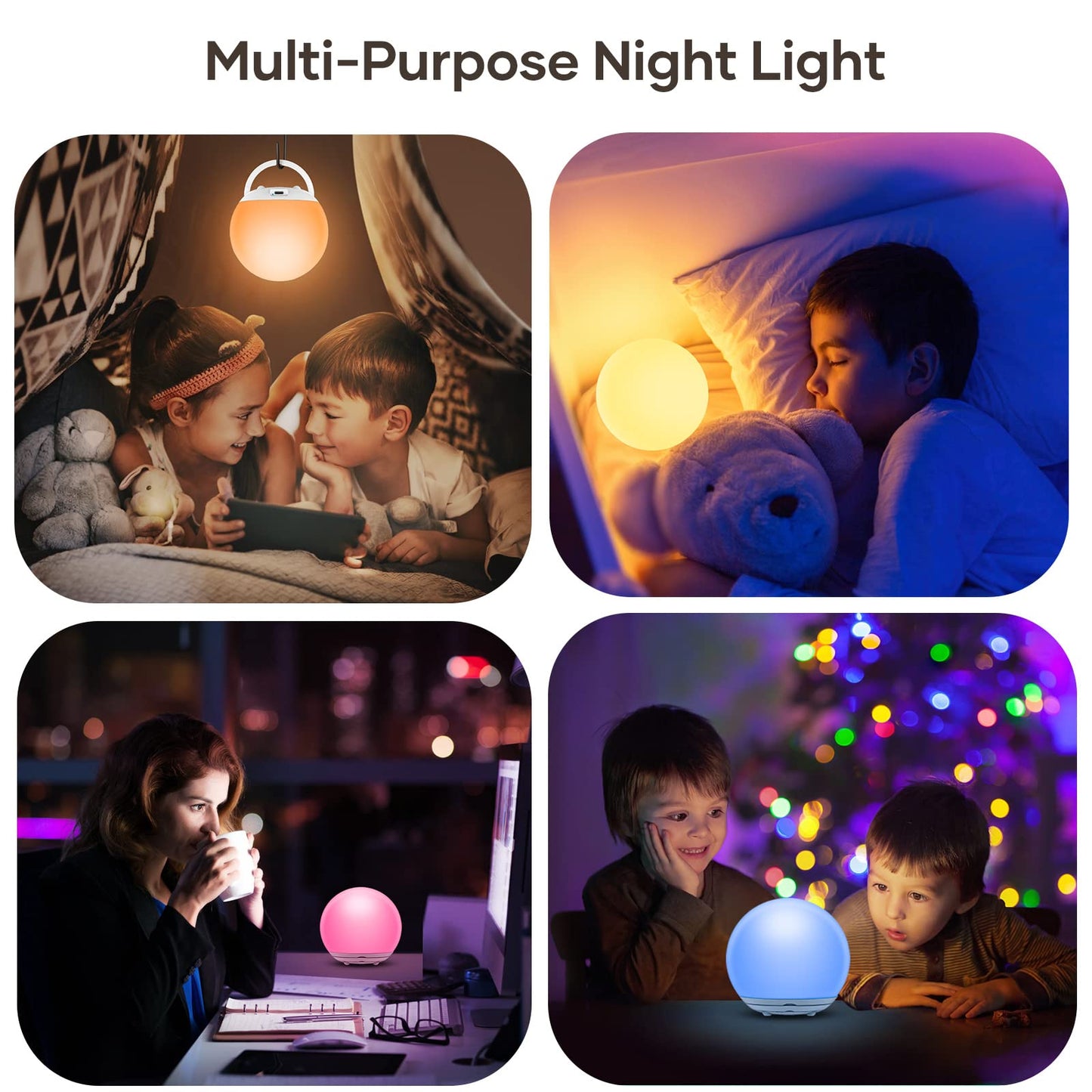 LED Night Light, Night Light for Kids, USB Rechargeable Table Lamp with Dimmable,Warm Light,7 Colors,Touch Control, 0.5/1hour Timer for Nursery, Baby,Bedroom,Camping,Gift White B