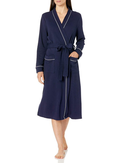 Amazon Essentials Women's Lightweight Waffle Full-Length Robe (Available in Plus Size) L Navy