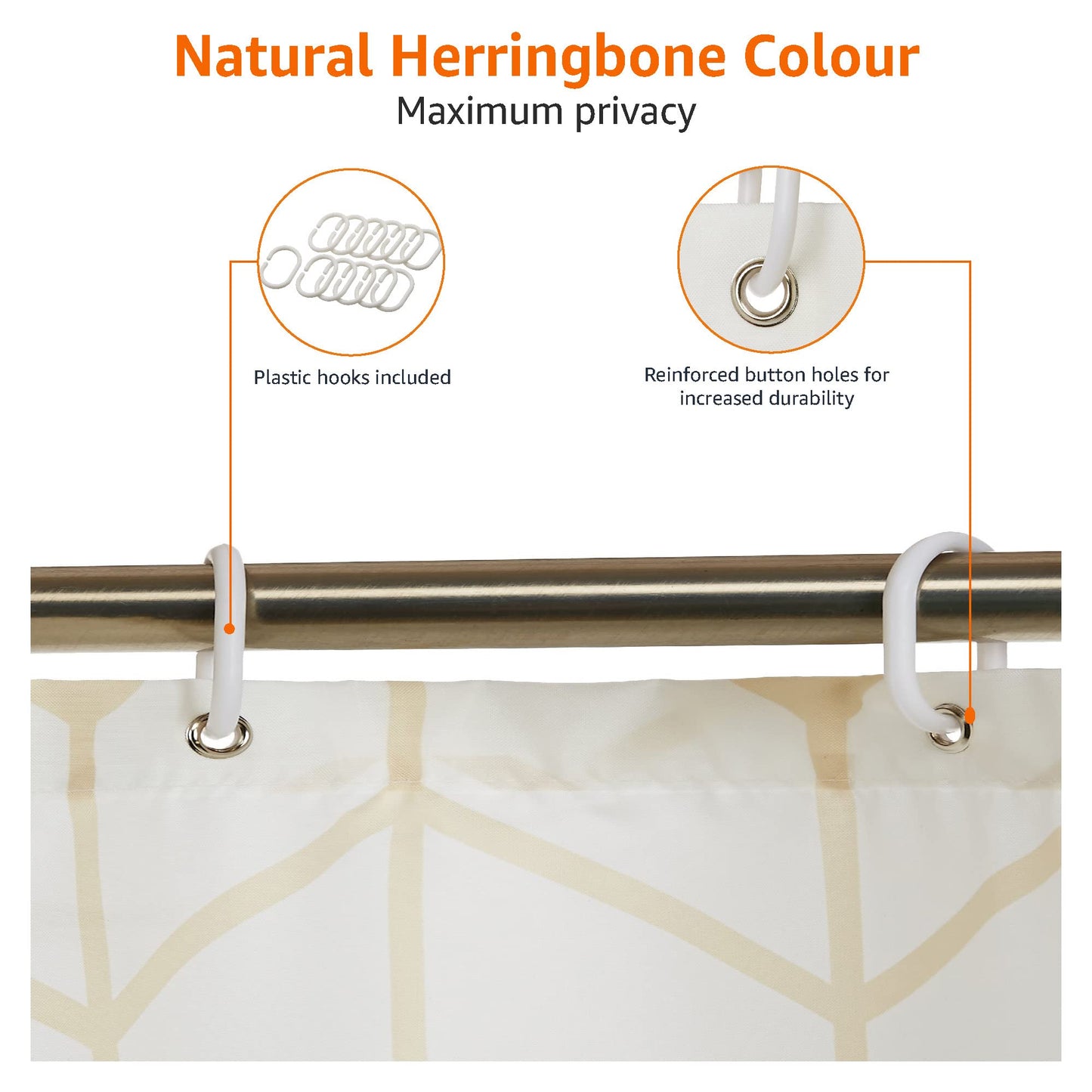 Amazon Basics Printed Fabric Shower Curtain,Natural Herringbone, 180 x 200cm 180 x 200 cm Natural Herringbone