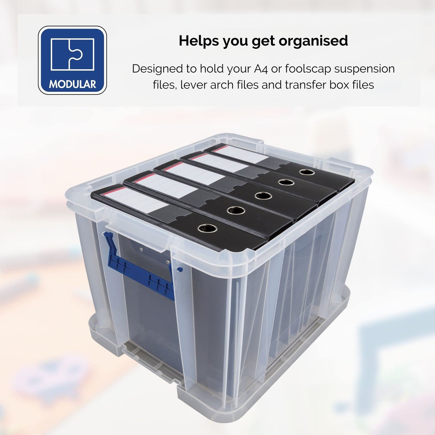 BANKERS BOX 36L Plastic Storage Boxes with Lids. ProStore Super Strong Stackable Plastic Storage Boxes (30 x 37 x 31cm), Made in the UK, Clear 36 Litre