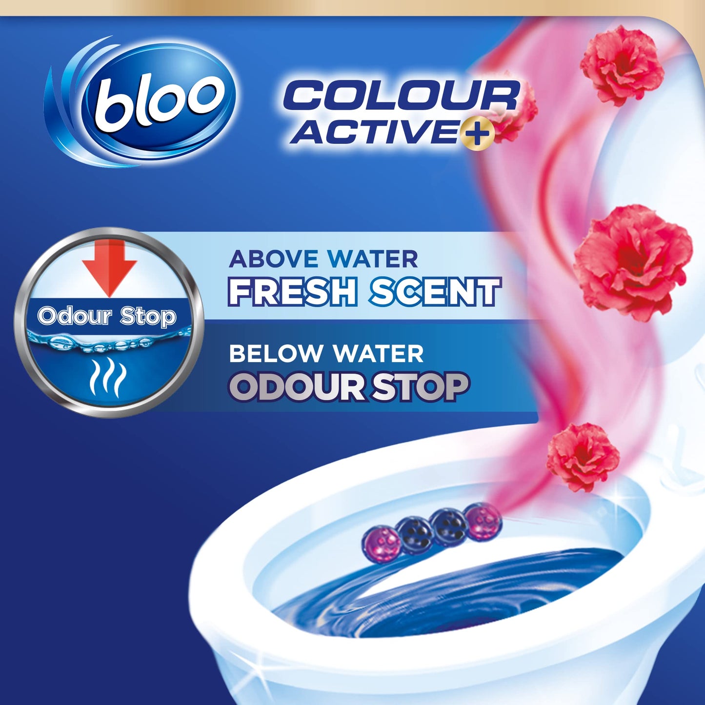 Bloo Colour Active Toilet Rim Block Fresh Flowers with Anti-Limescale, Cleaning Foam, Dirt Protection and Extra Freshness - 2 x 50g 50 g (Pack of 2)