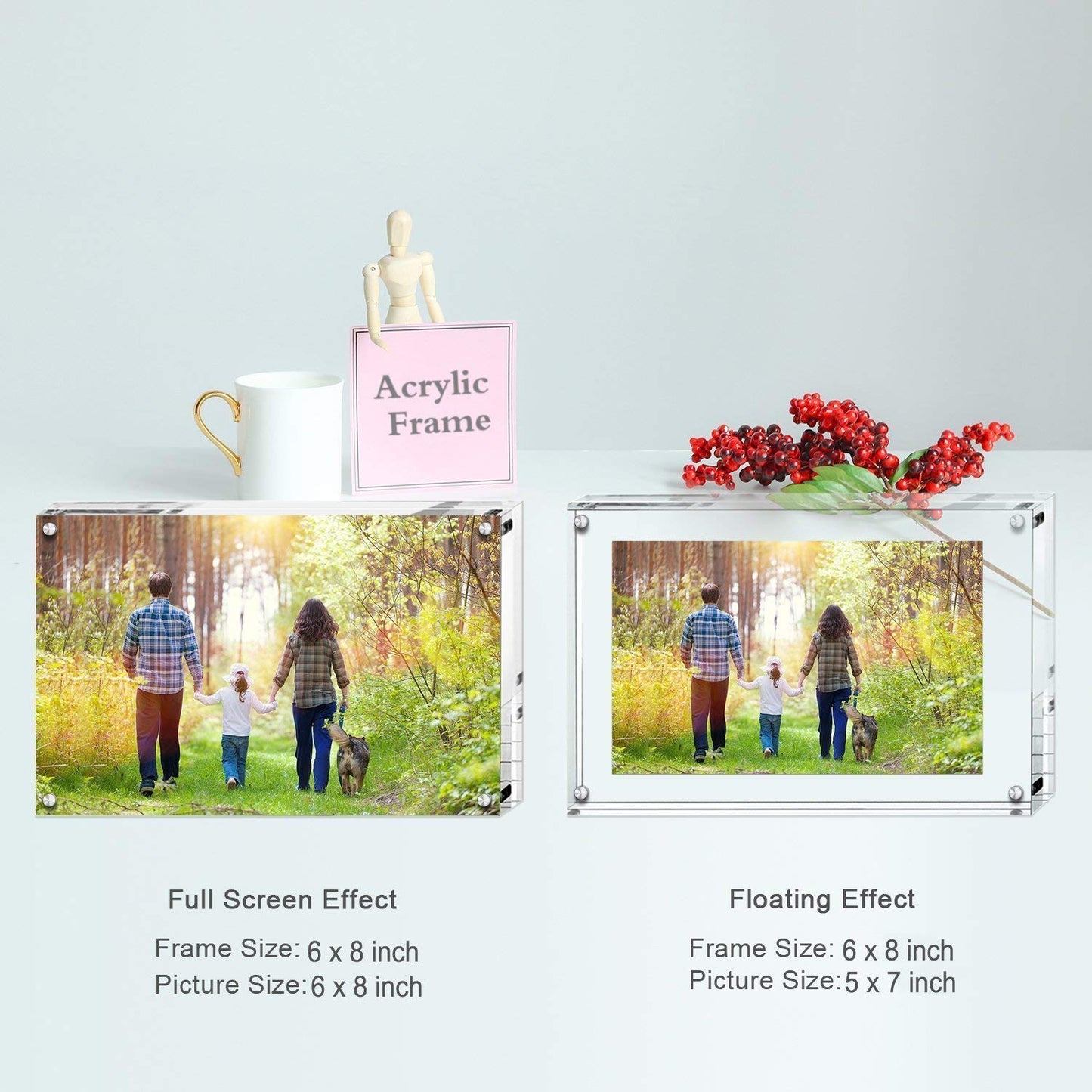 Boxalls Acrylic Photo Frame 15 x 20 cm (6 x 8 inch)-Set of 2, Double Sided Picture Frame with Magnetic, Clear Frameless Desktop Photo Block 2 Pack 6 x 8 inch / 15 x 20 cm