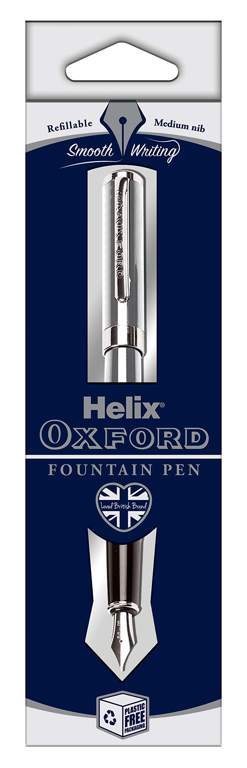 Helix Oxford Premium Fountain Pen (Stainless Steel) with Plastic Free Packaging Stainless Steel